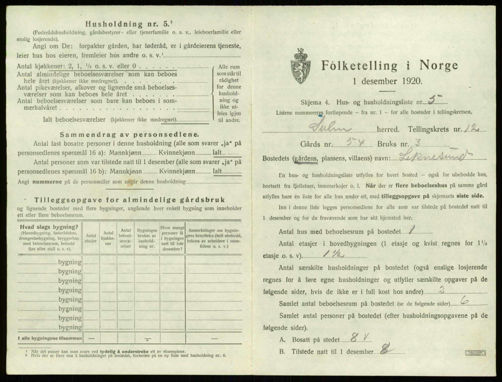 SAB, 1920 census for Solund, 1920, p. 620