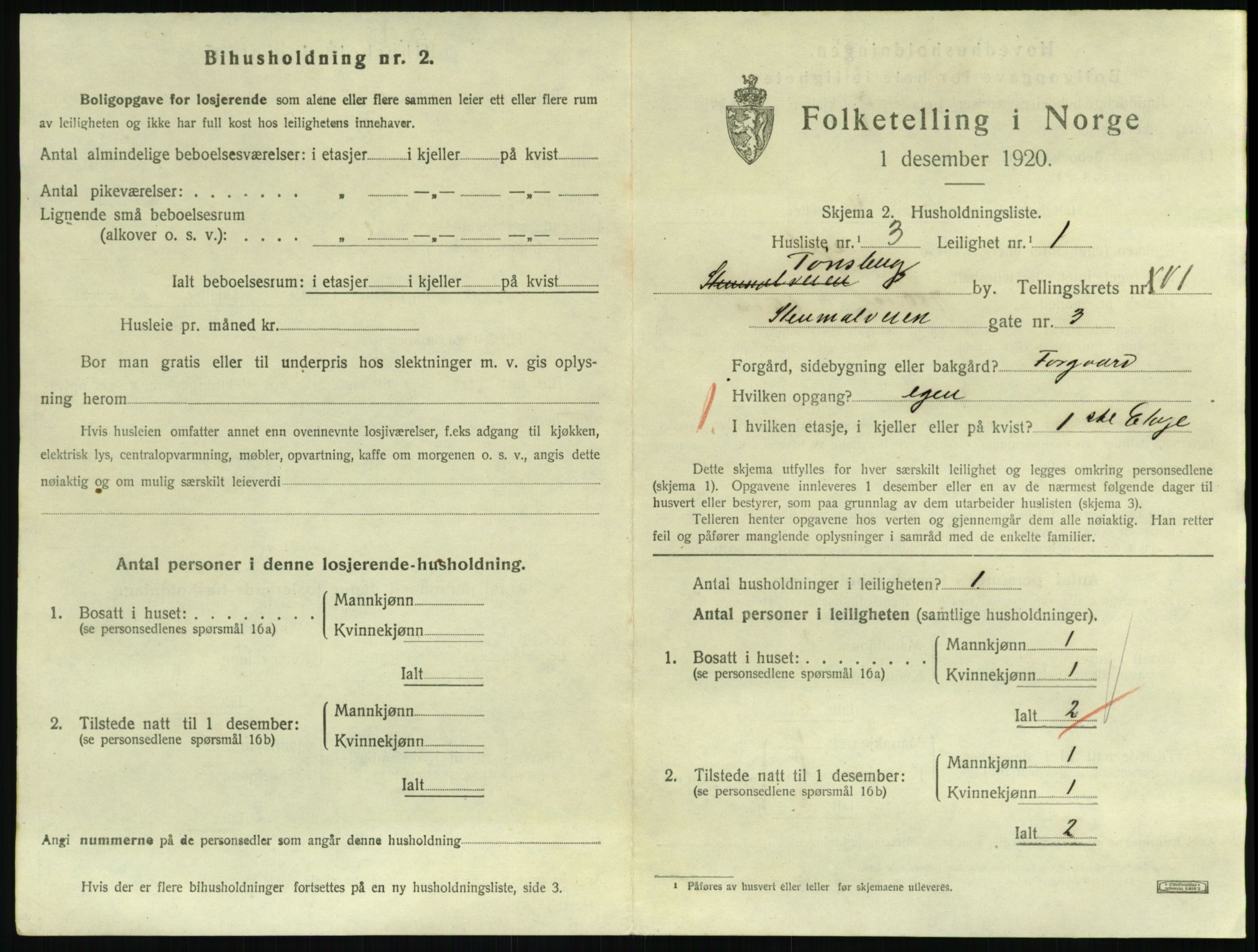 SAKO, 1920 census for Tønsberg, 1920, p. 6307