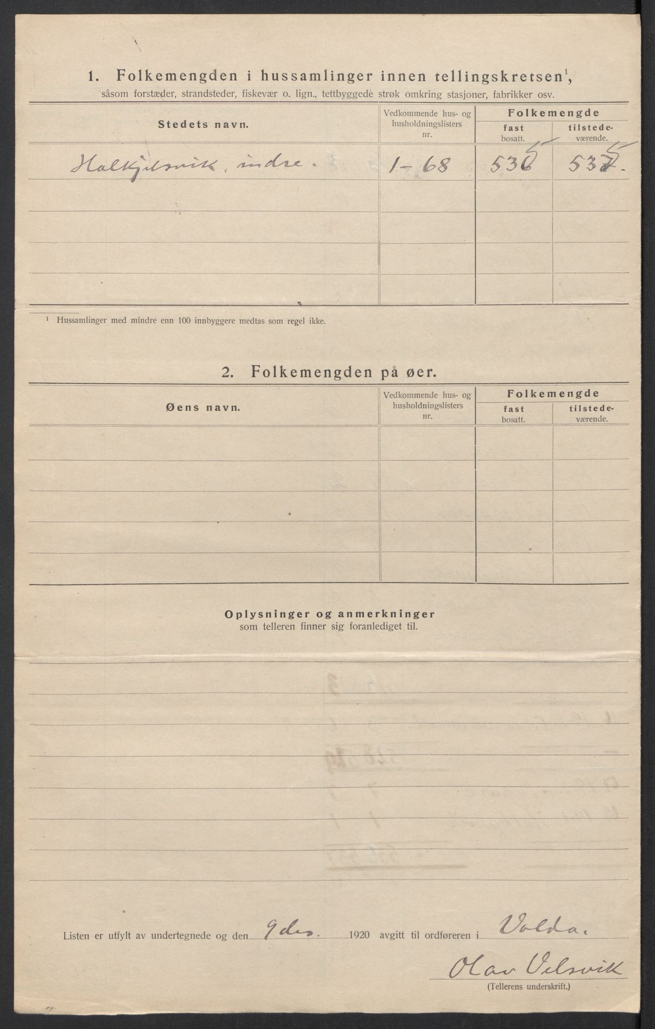 SAT, 1920 census for Volda, 1920, p. 23