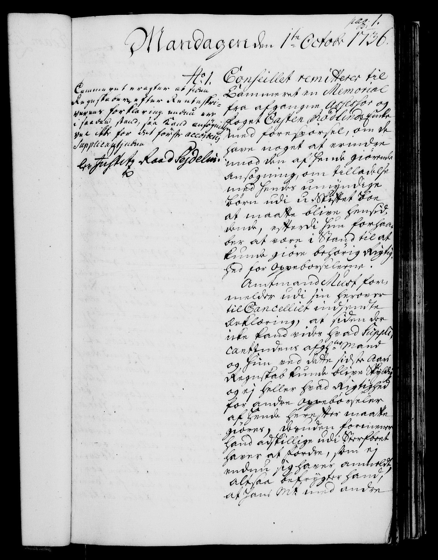 Rentekammeret, Kammerkanselliet, RA/EA-3111/G/Gh/Gha/L0019: Norsk ekstraktmemorialprotokoll (merket RK 53.64), 1736-1737, p. 1