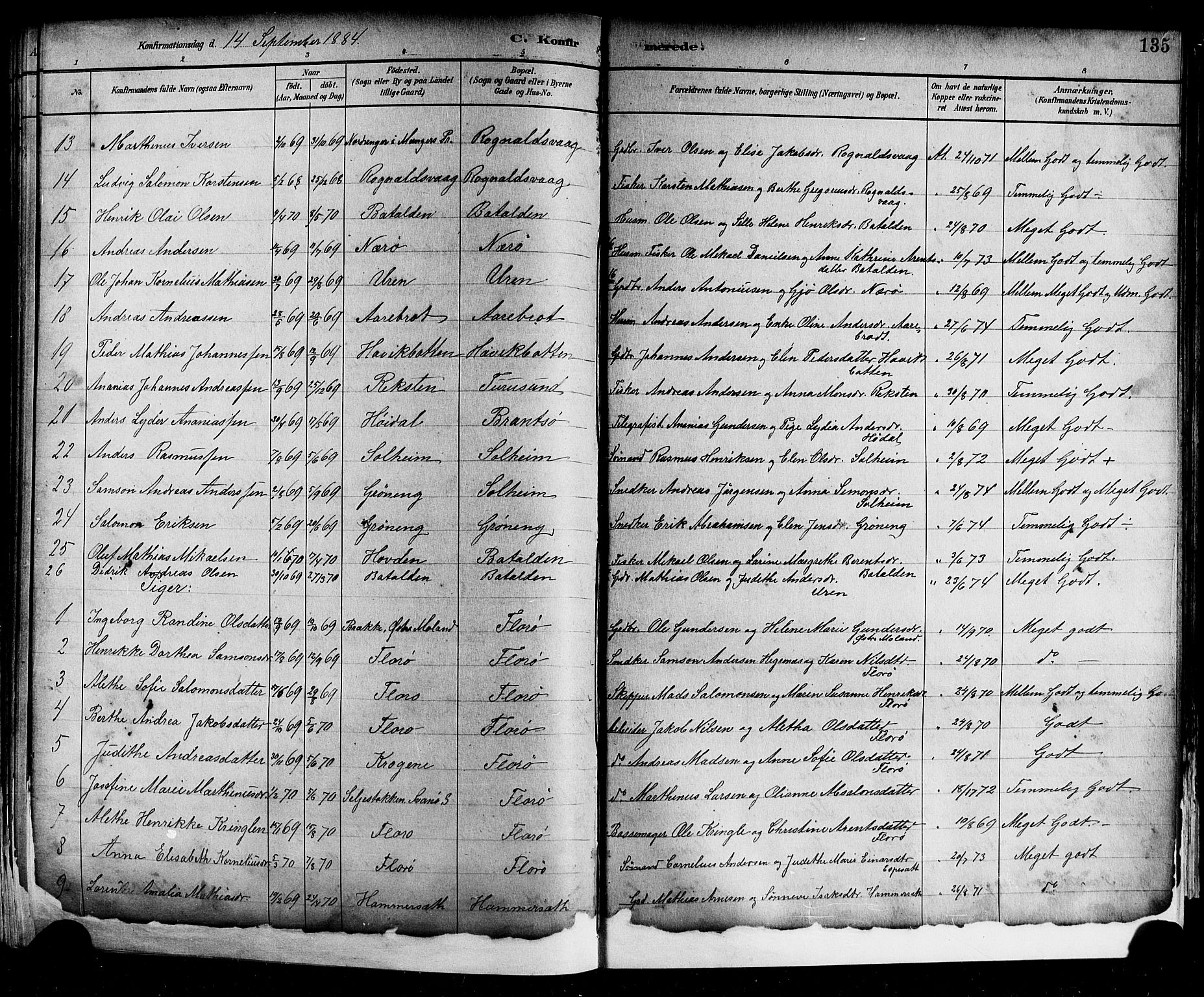 Kinn sokneprestembete, SAB/A-80801/H/Hab/Haba/L0002: Parish register (copy) no. A 2, 1882-1906, p. 135