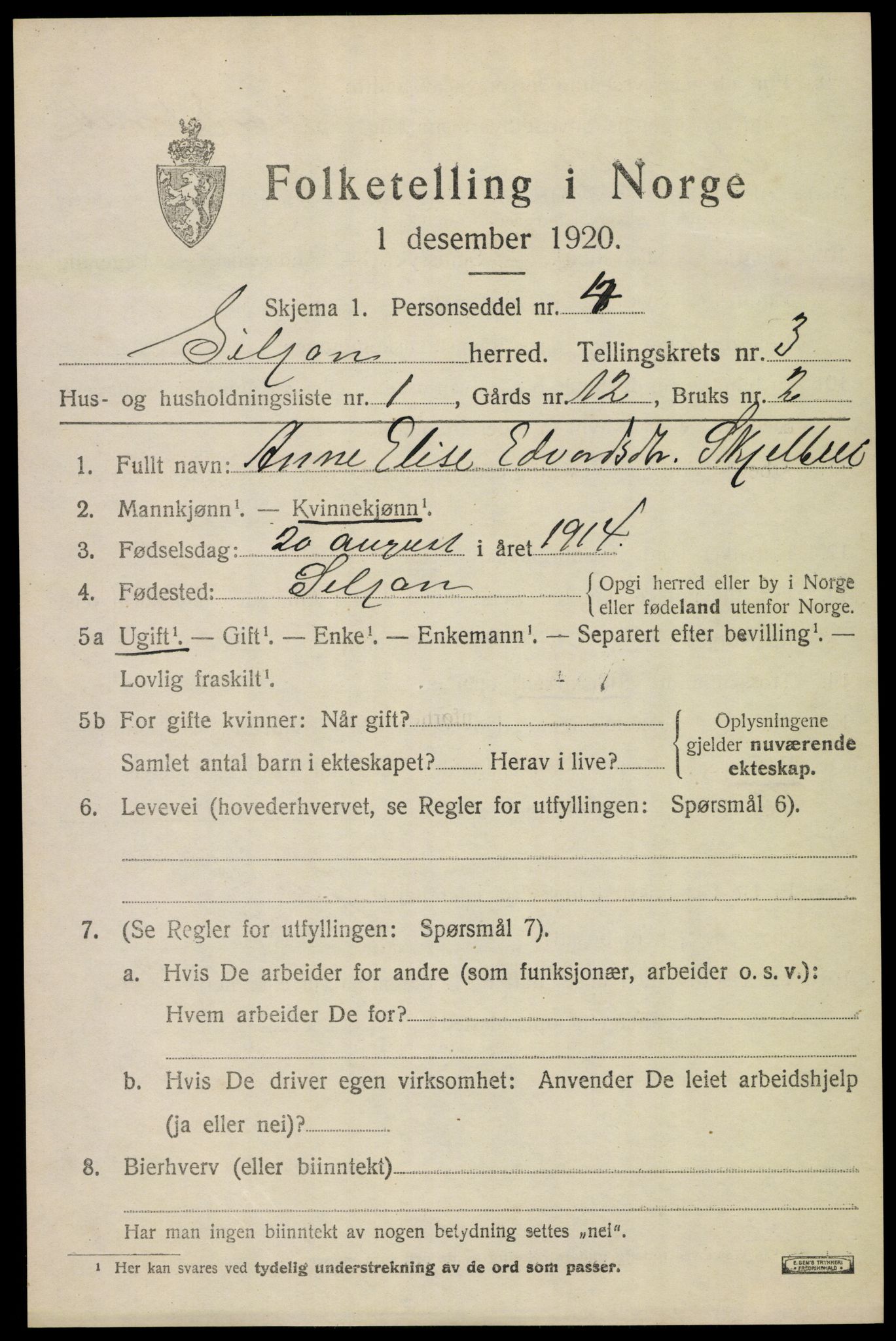 SAKO, 1920 census for Siljan, 1920, p. 1459