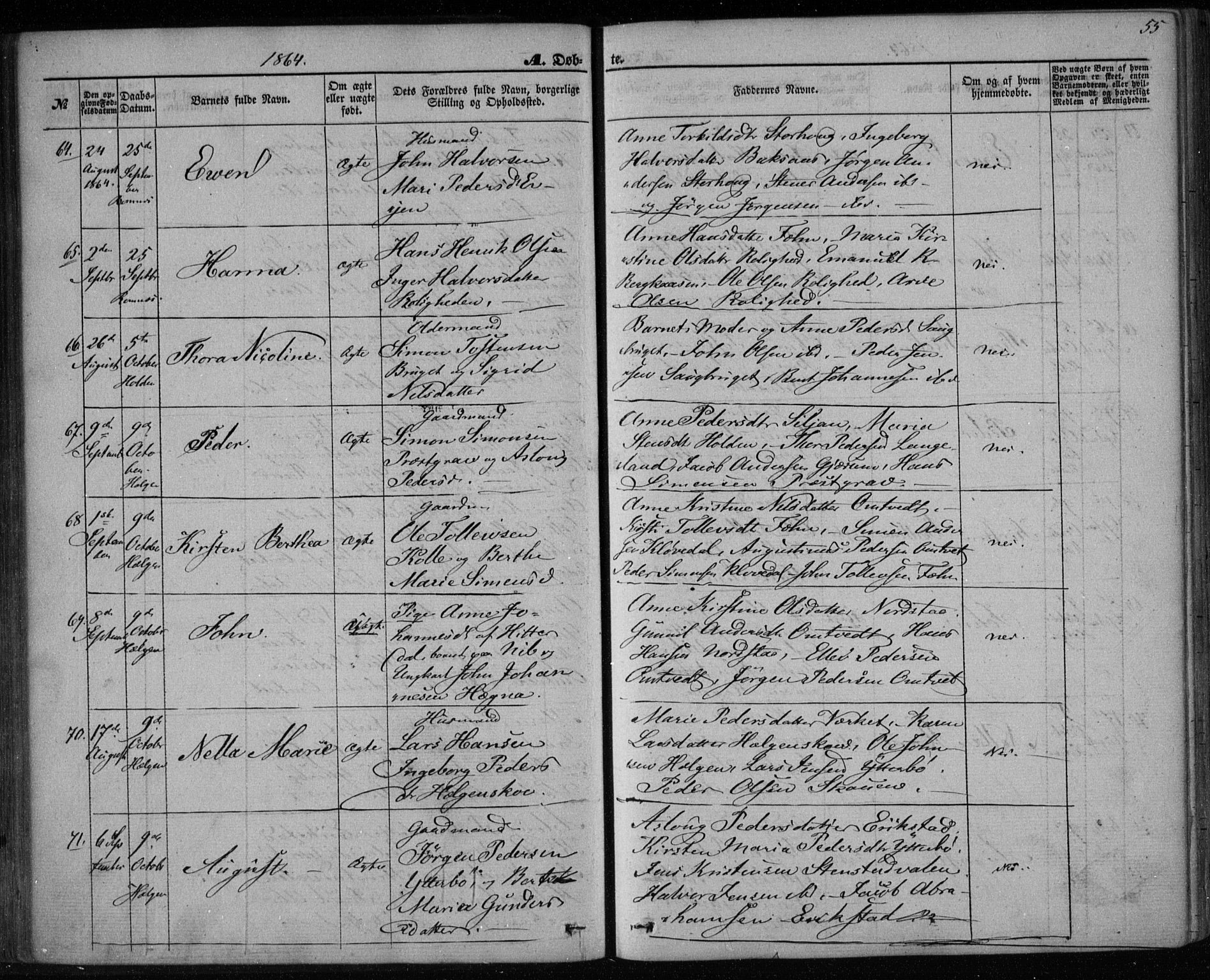 Holla kirkebøker, AV/SAKO-A-272/F/Fa/L0006: Parish register (official) no. 6, 1861-1869, p. 55