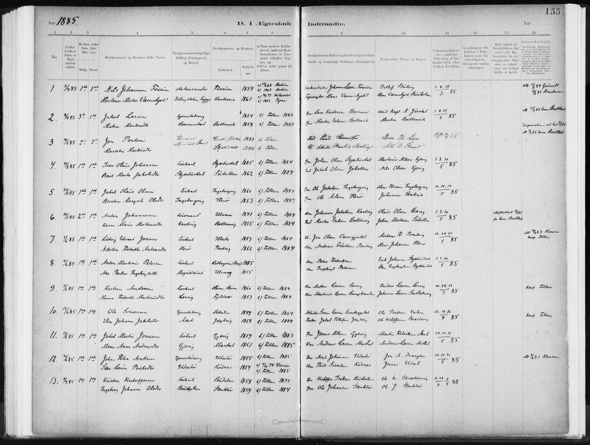 Ministerialprotokoller, klokkerbøker og fødselsregistre - Sør-Trøndelag, SAT/A-1456/637/L0558: Parish register (official) no. 637A01, 1882-1899, p. 155