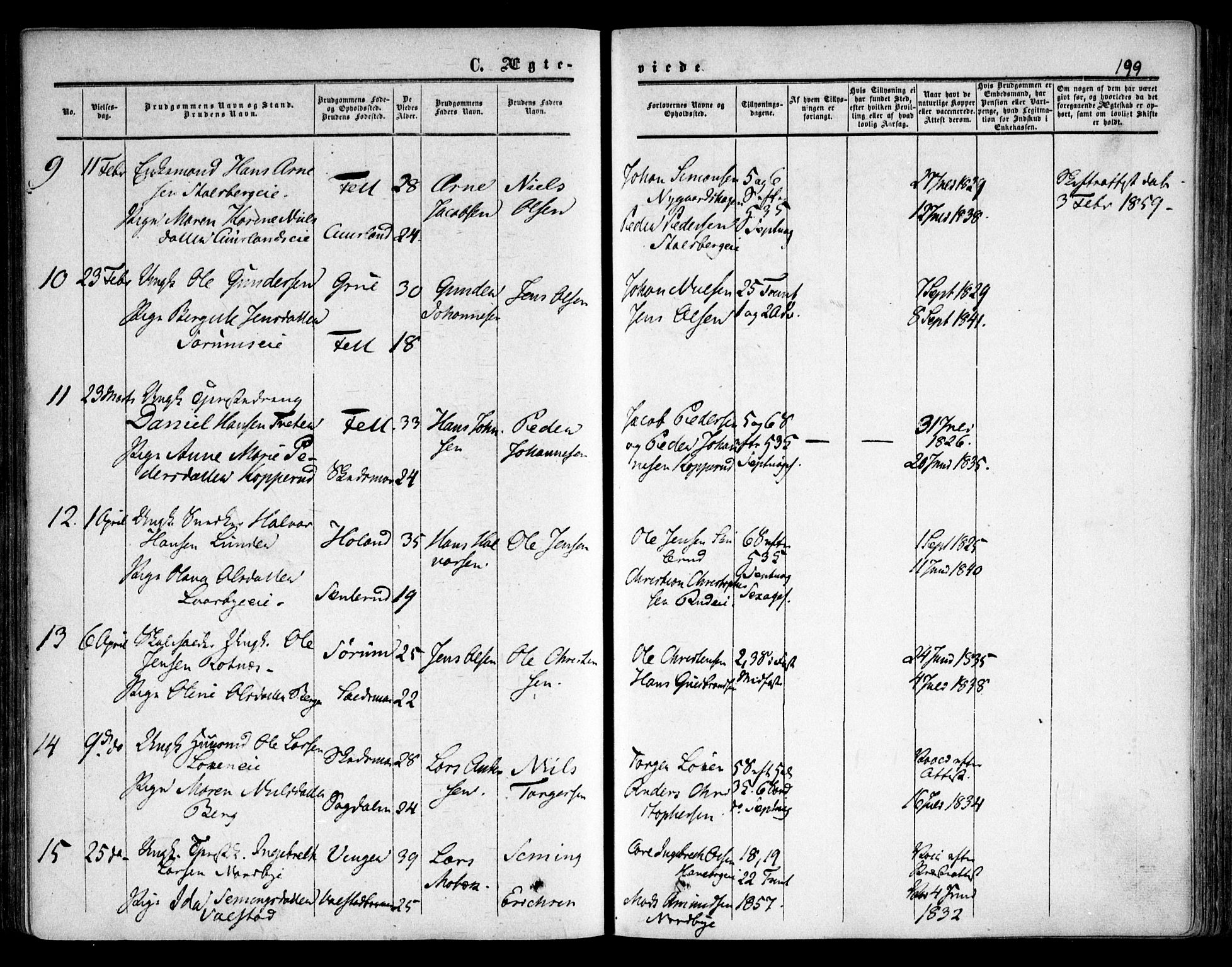 Skedsmo prestekontor Kirkebøker, AV/SAO-A-10033a/F/Fa/L0010: Parish register (official) no. I 10, 1854-1865, p. 199