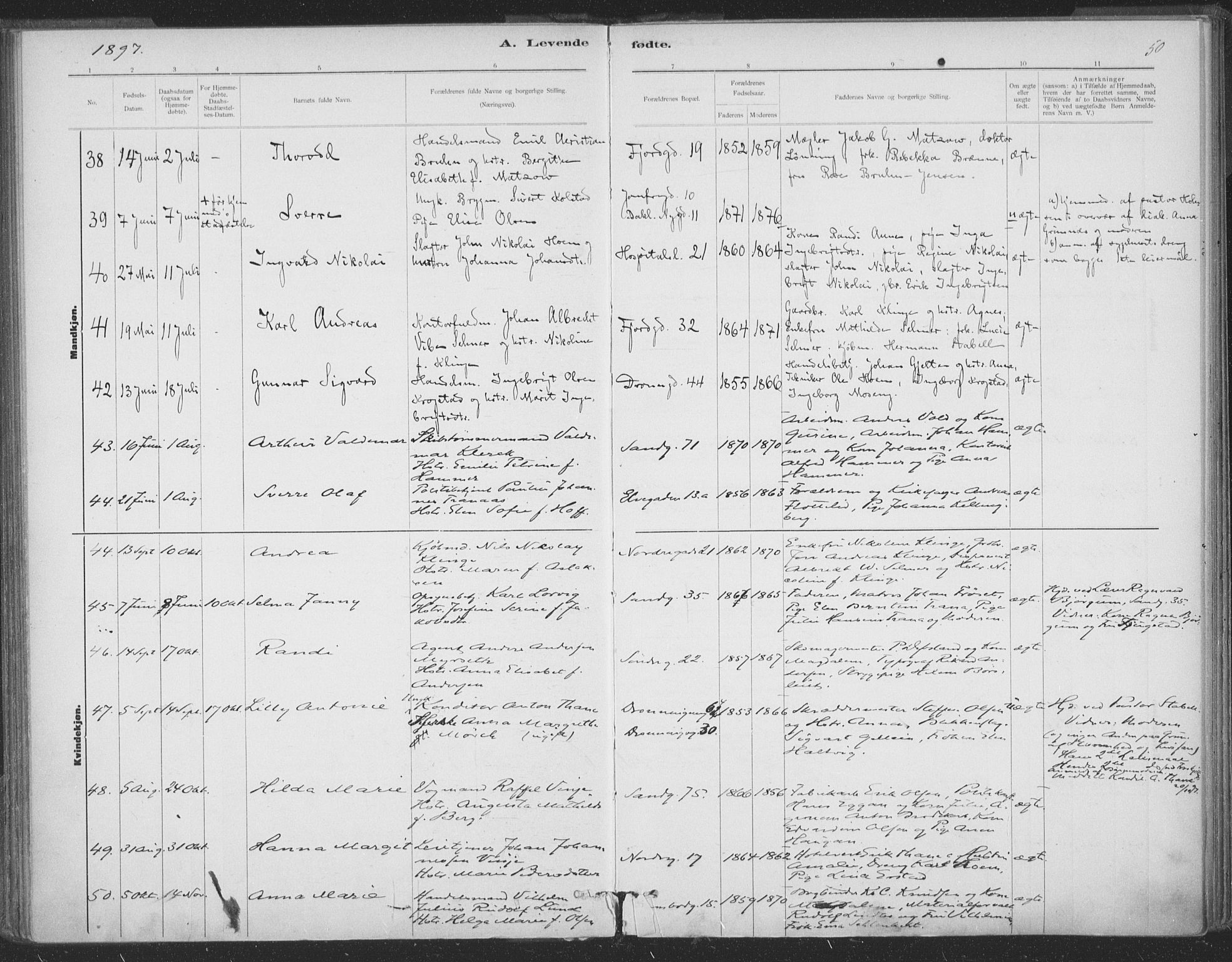Ministerialprotokoller, klokkerbøker og fødselsregistre - Sør-Trøndelag, SAT/A-1456/602/L0122: Parish register (official) no. 602A20, 1892-1908, p. 50