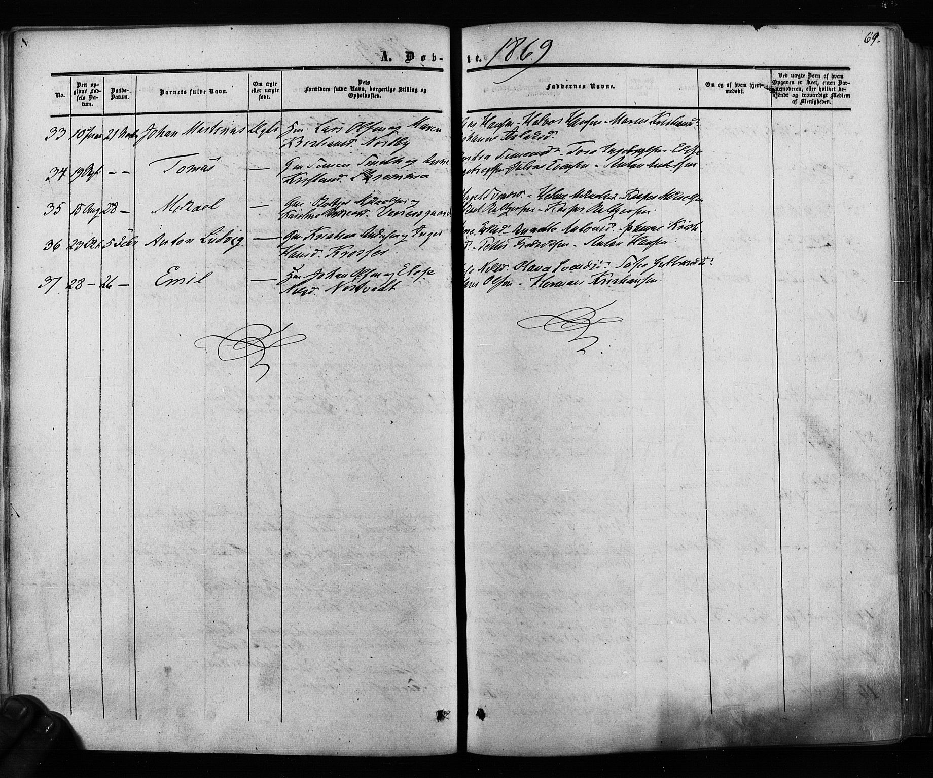Ås prestekontor Kirkebøker, SAO/A-10894/F/Fa/L0007: Parish register (official) no. I 7, 1854-1870, p. 69