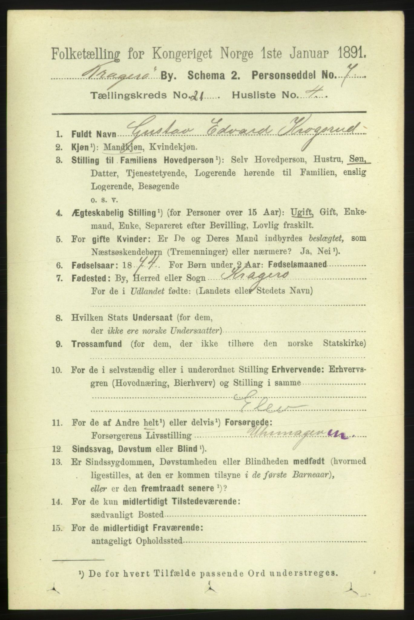 RA, 1891 census for 0801 Kragerø, 1891, p. 4731