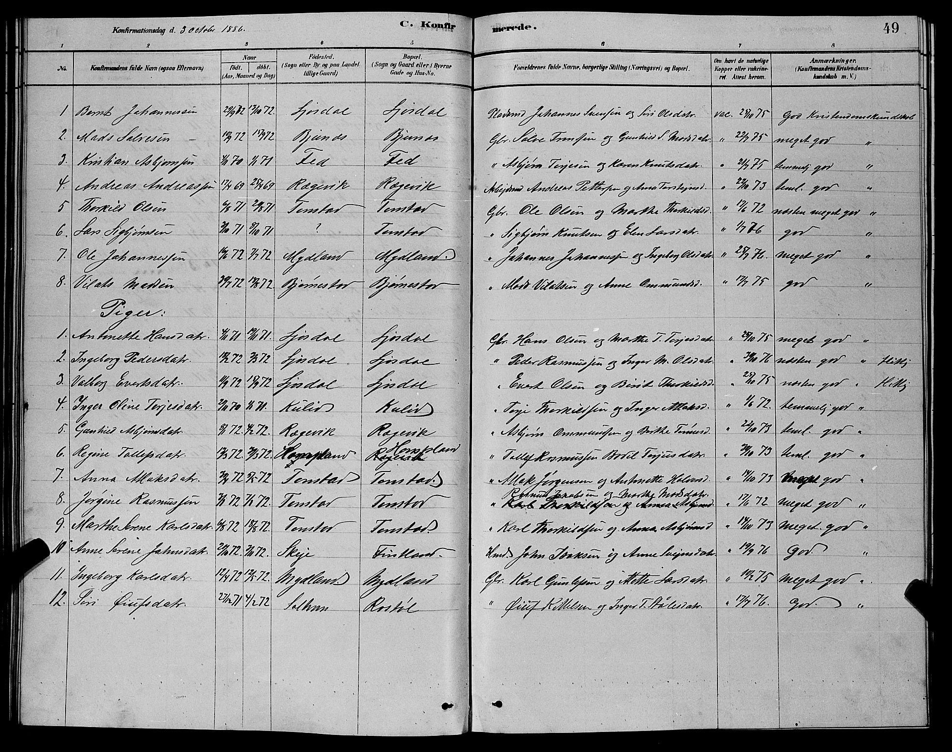 Sirdal sokneprestkontor, AV/SAK-1111-0036/F/Fb/Fbb/L0003: Parish register (copy) no. B 3, 1878-1894, p. 49