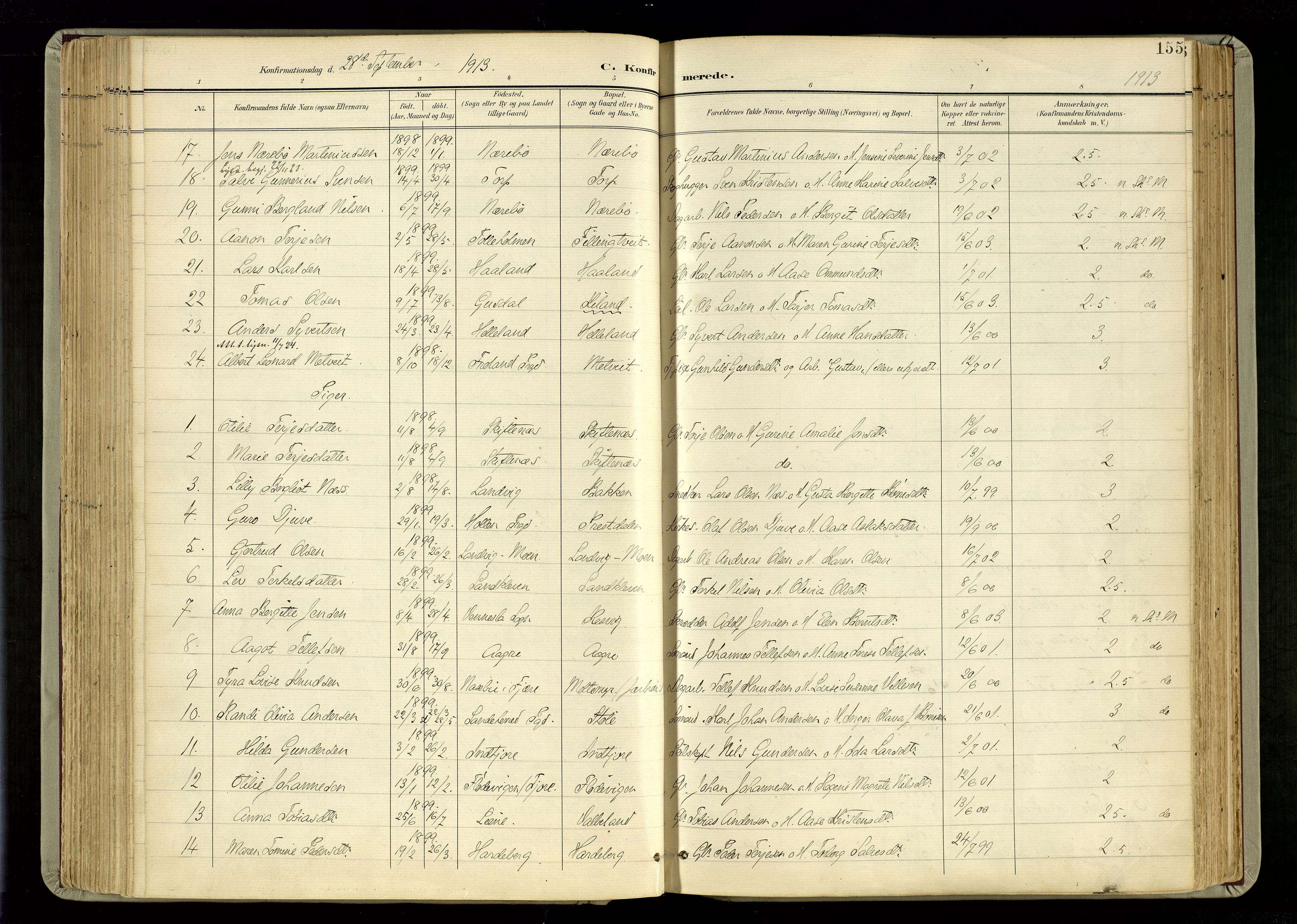 Hommedal sokneprestkontor, SAK/1111-0023/F/Fa/Fab/L0007: Parish register (official) no. A 7, 1898-1924, p. 155