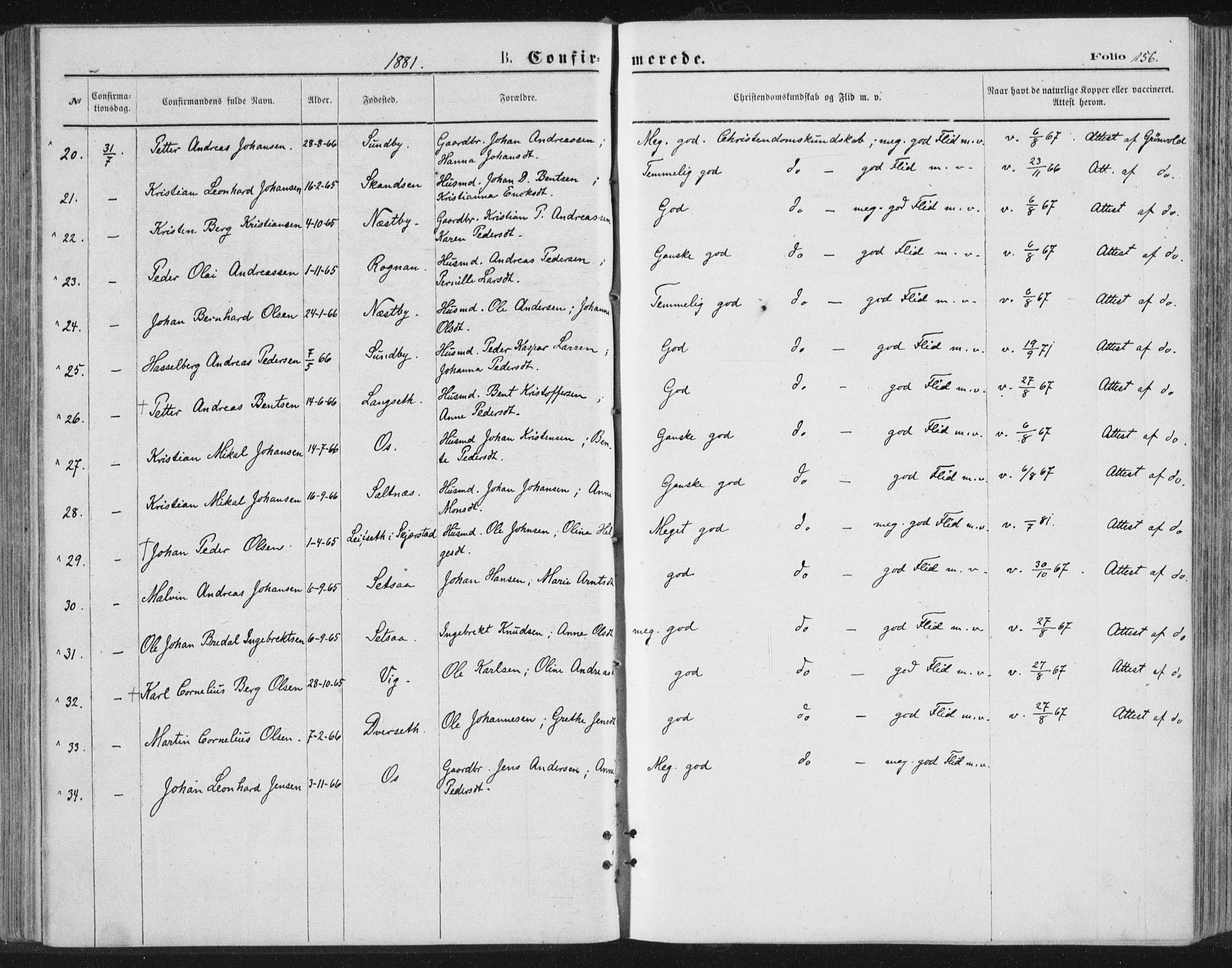 Ministerialprotokoller, klokkerbøker og fødselsregistre - Nordland, AV/SAT-A-1459/847/L0668: Parish register (official) no. 847A08, 1872-1886, p. 156