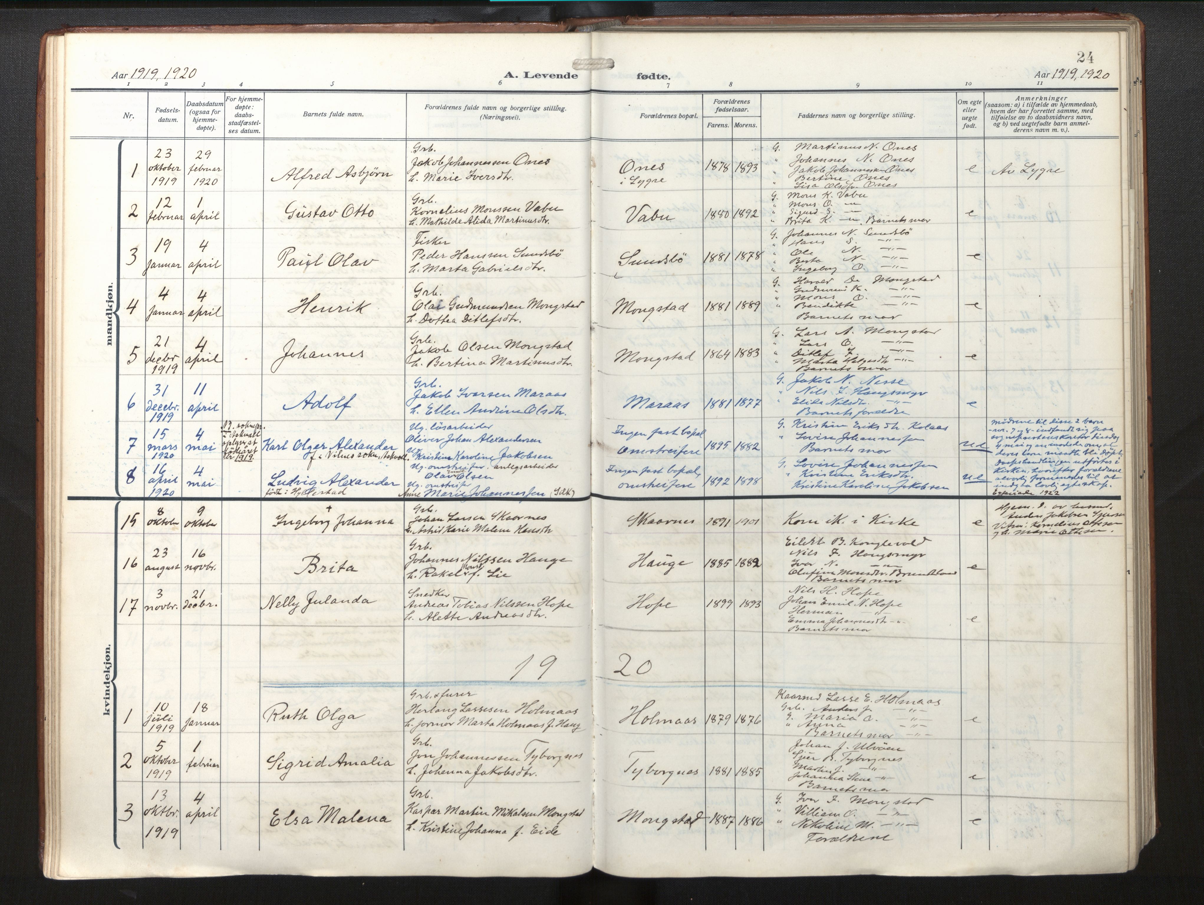 Lindås Sokneprestembete, AV/SAB-A-76701/H/Haa/Haab/L0003: Parish register (official) no. B 3, 1912-1929, p. 24