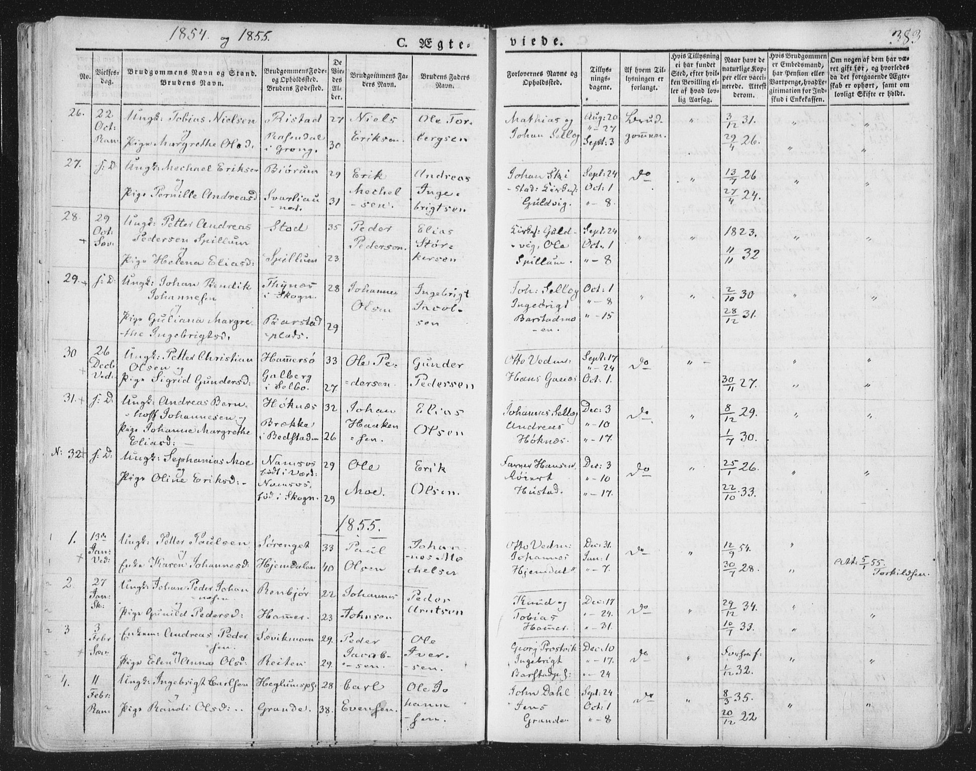 Ministerialprotokoller, klokkerbøker og fødselsregistre - Nord-Trøndelag, SAT/A-1458/764/L0552: Parish register (official) no. 764A07b, 1824-1865, p. 383