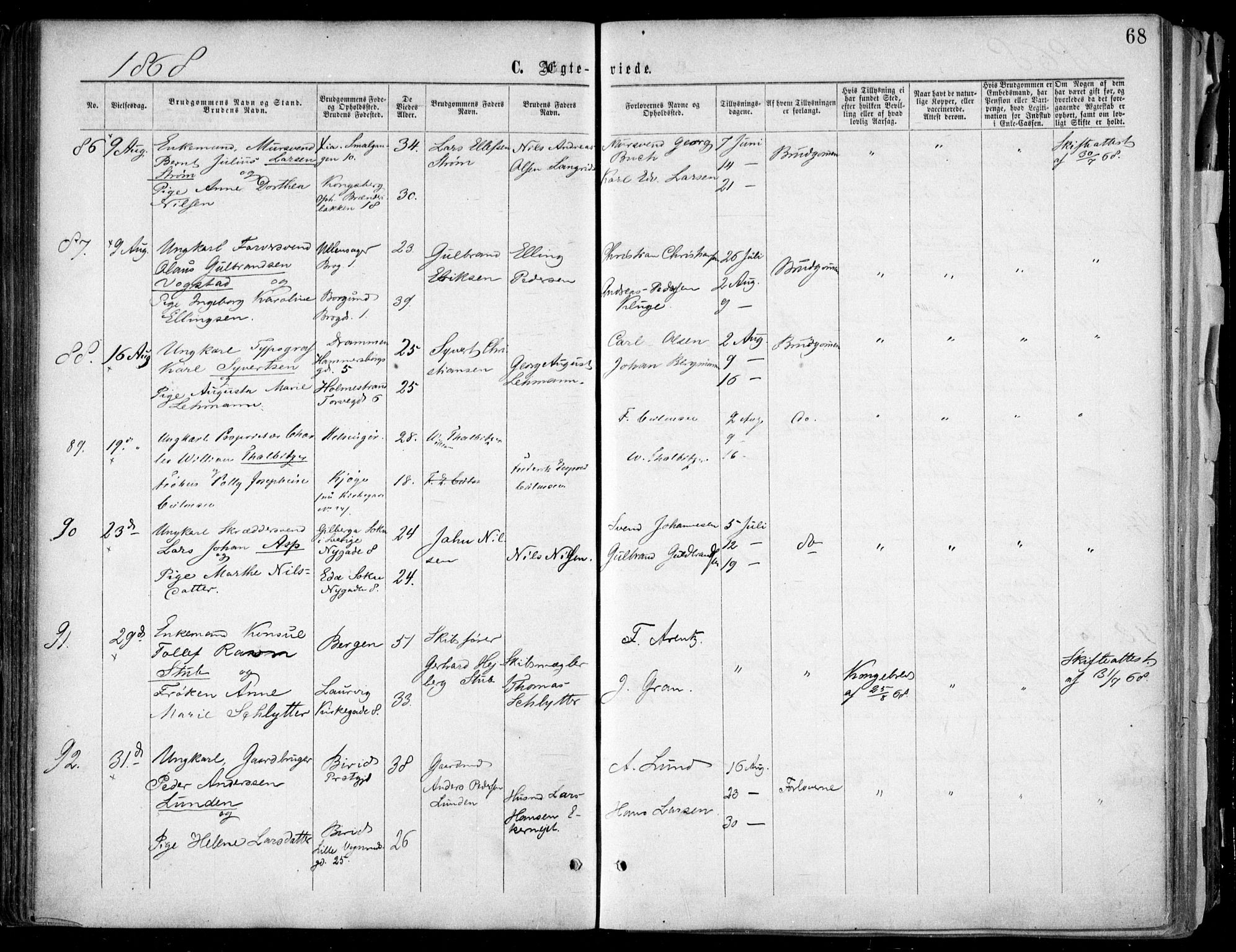 Oslo domkirke Kirkebøker, SAO/A-10752/F/Fa/L0021: Parish register (official) no. 21, 1865-1884, p. 68