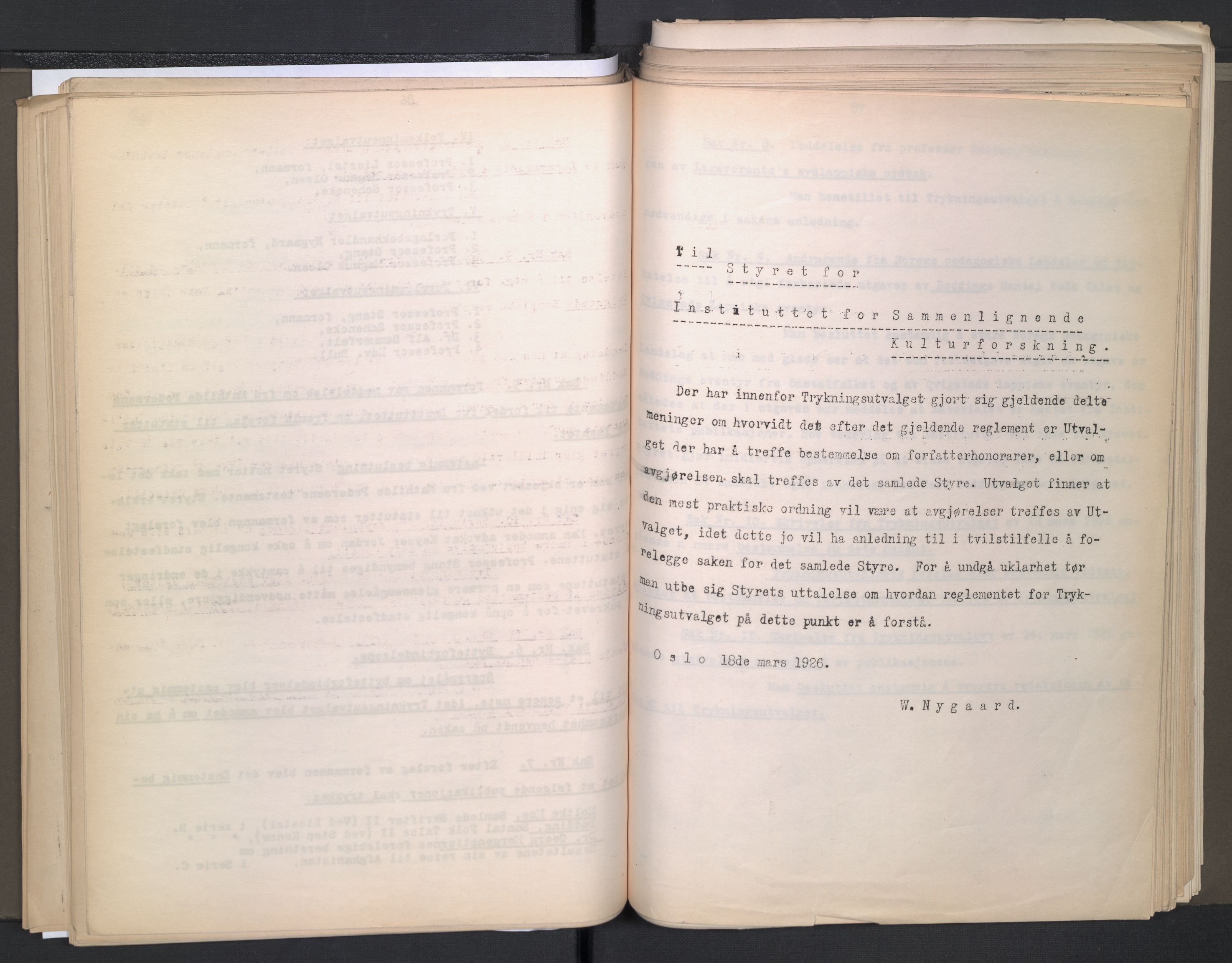 Instituttet for sammenlignende kulturforskning, AV/RA-PA-0424/A/L0005: Styreprotokoll, 1923-1930, p. 87