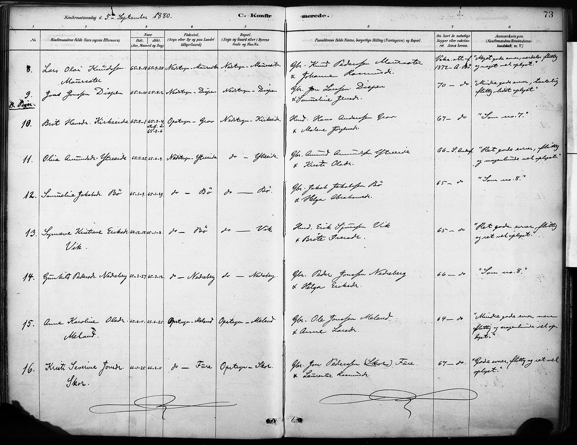 Stryn Sokneprestembete, AV/SAB-A-82501: Parish register (official) no. B 1, 1878-1907, p. 73