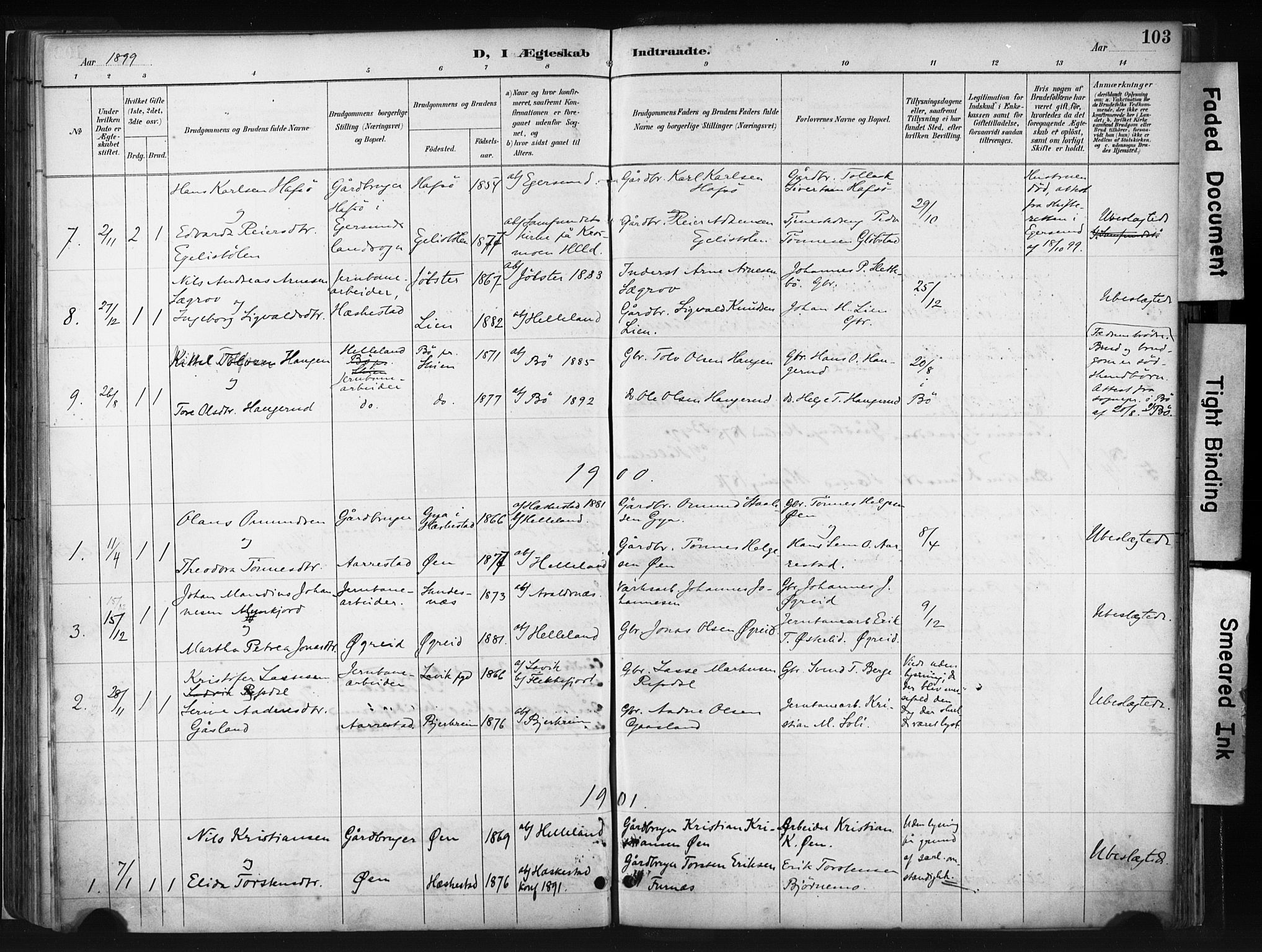 Helleland sokneprestkontor, AV/SAST-A-101810: Parish register (official) no. A 8, 1887-1907, p. 103