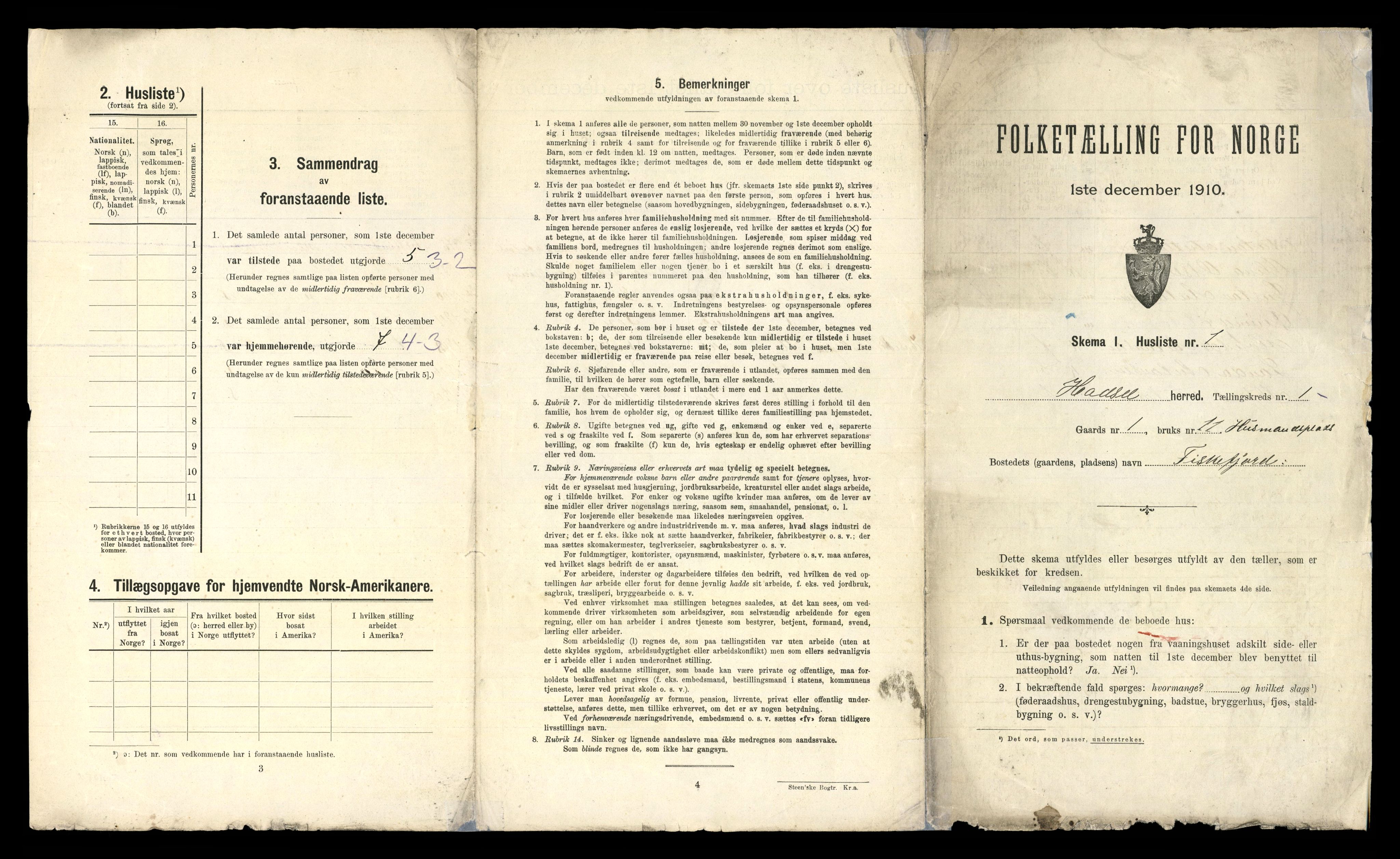 RA, 1910 census for Hadsel, 1910, p. 71