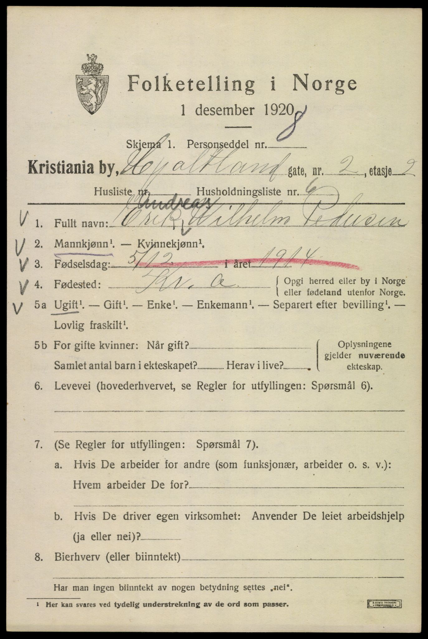 SAO, 1920 census for Kristiania, 1920, p. 294021