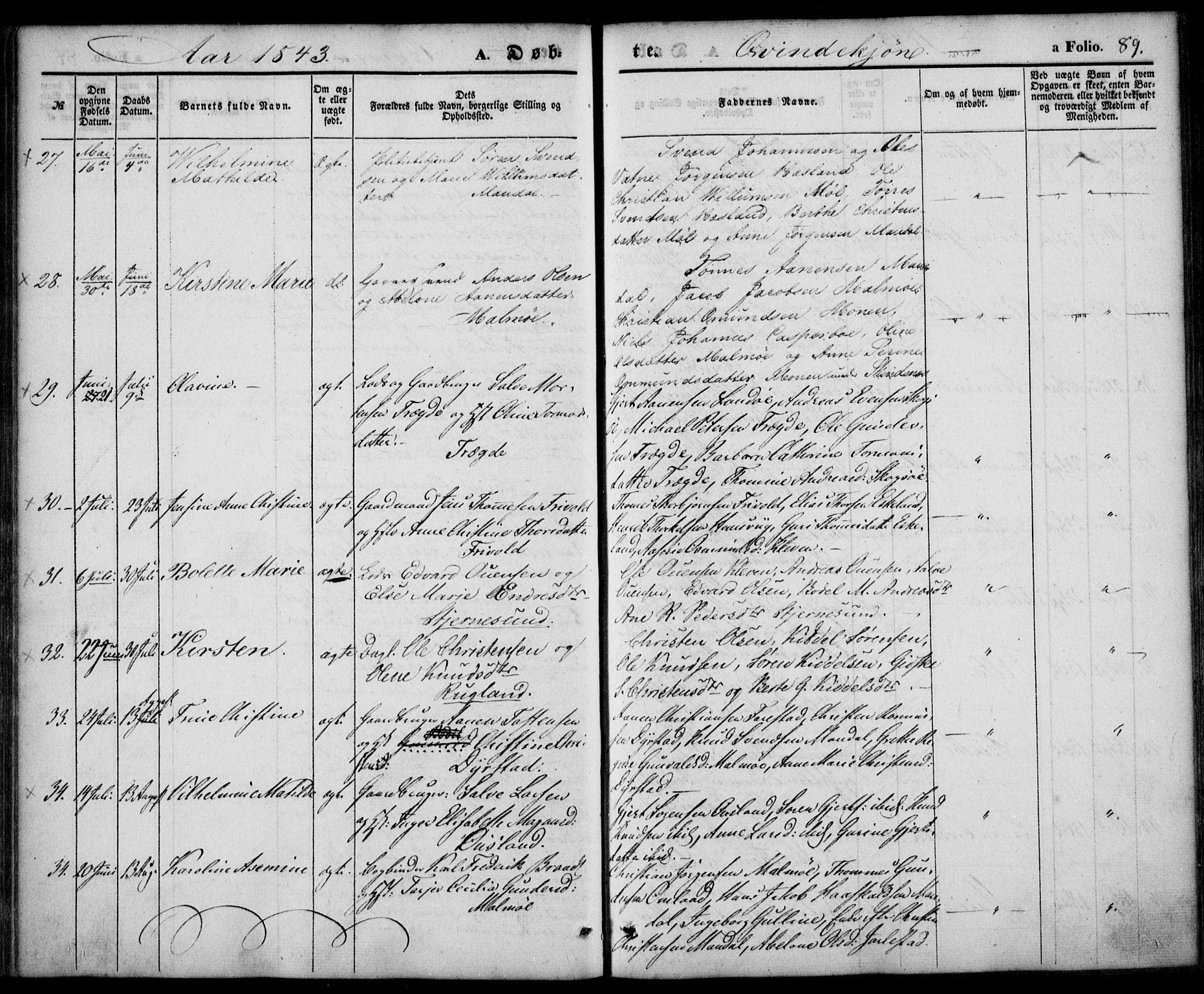 Mandal sokneprestkontor, AV/SAK-1111-0030/F/Fa/Faa/L0012: Parish register (official) no. A 12, 1840-1847, p. 89