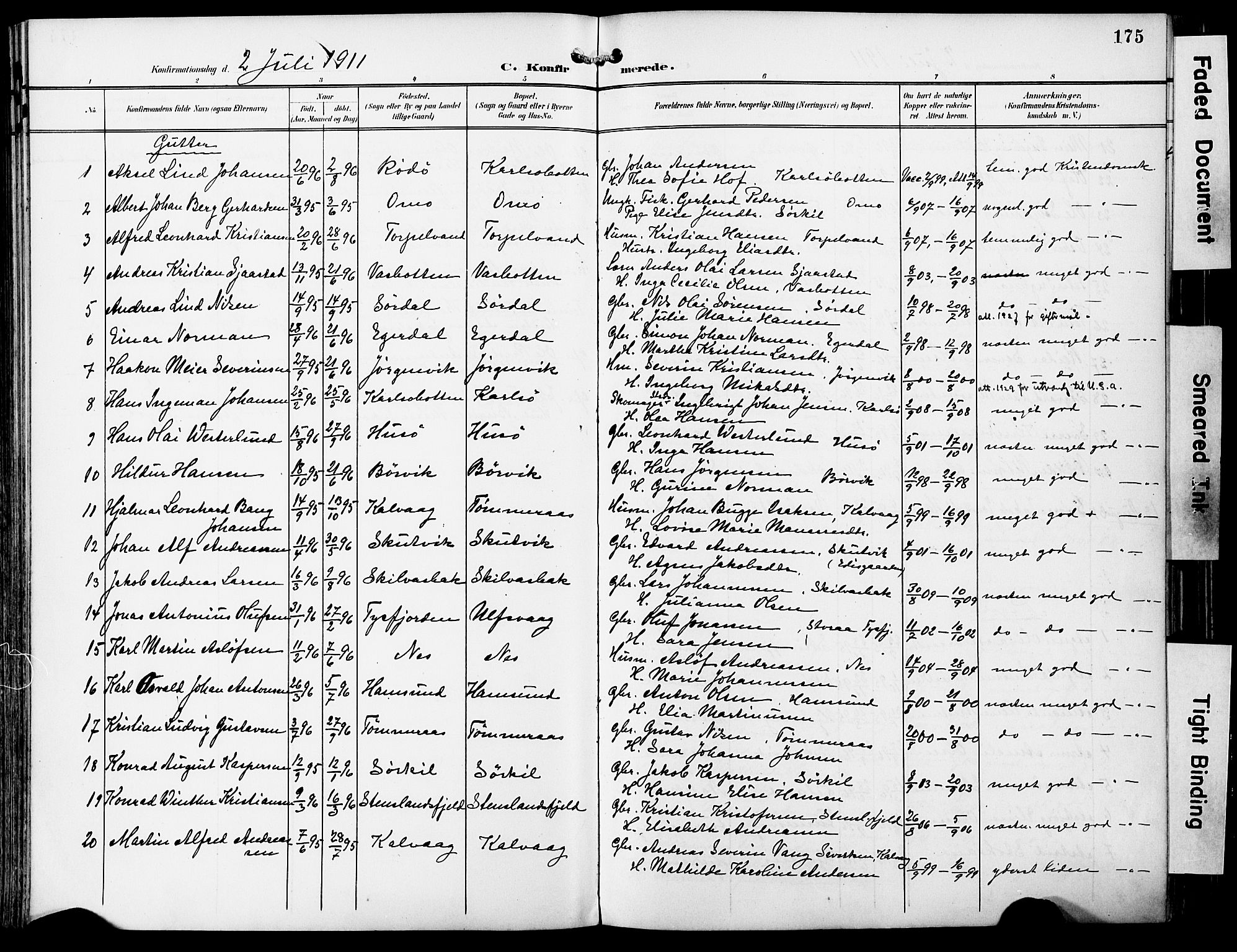 Ministerialprotokoller, klokkerbøker og fødselsregistre - Nordland, SAT/A-1459/859/L0848: Parish register (official) no. 859A08, 1900-1912, p. 175
