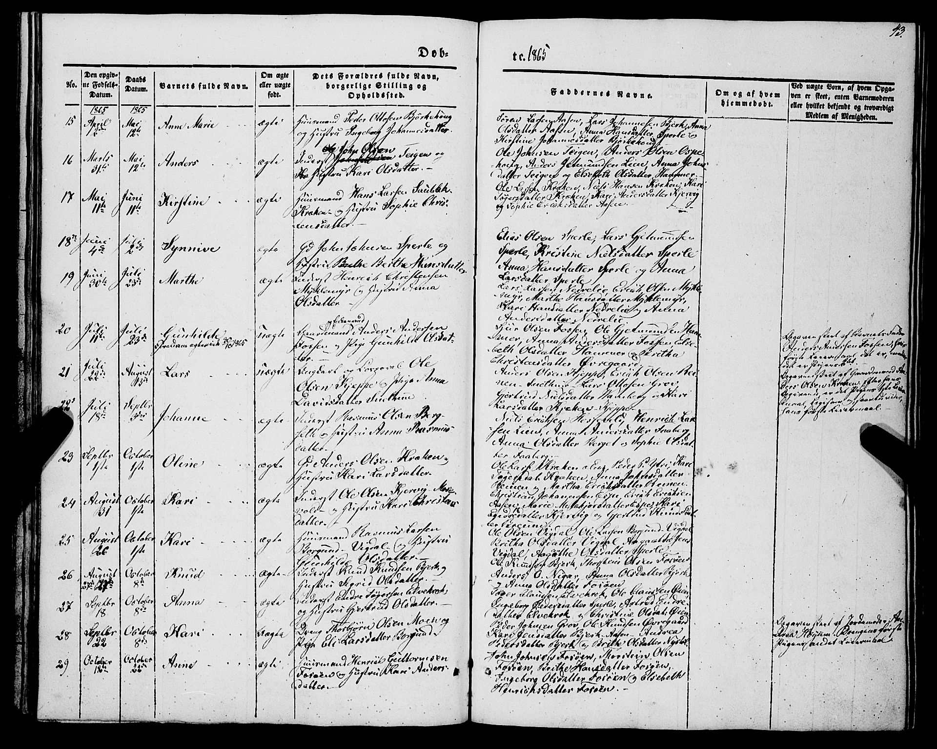 Jostedal sokneprestembete, AV/SAB-A-80601/H/Haa/Haaa/L0005: Parish register (official) no. A 5, 1849-1877, p. 43