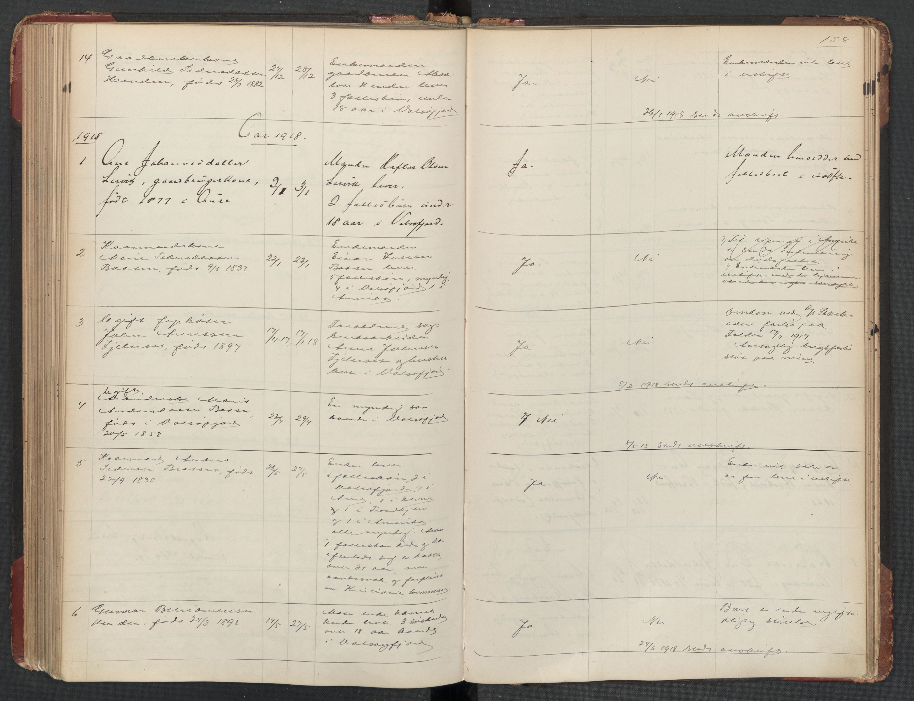 Aure lensmannskontor, SAT/A-1088/1/02/L0003: 2.01.03 Dødsfallsprotokoll, 1906-1926, p. 158