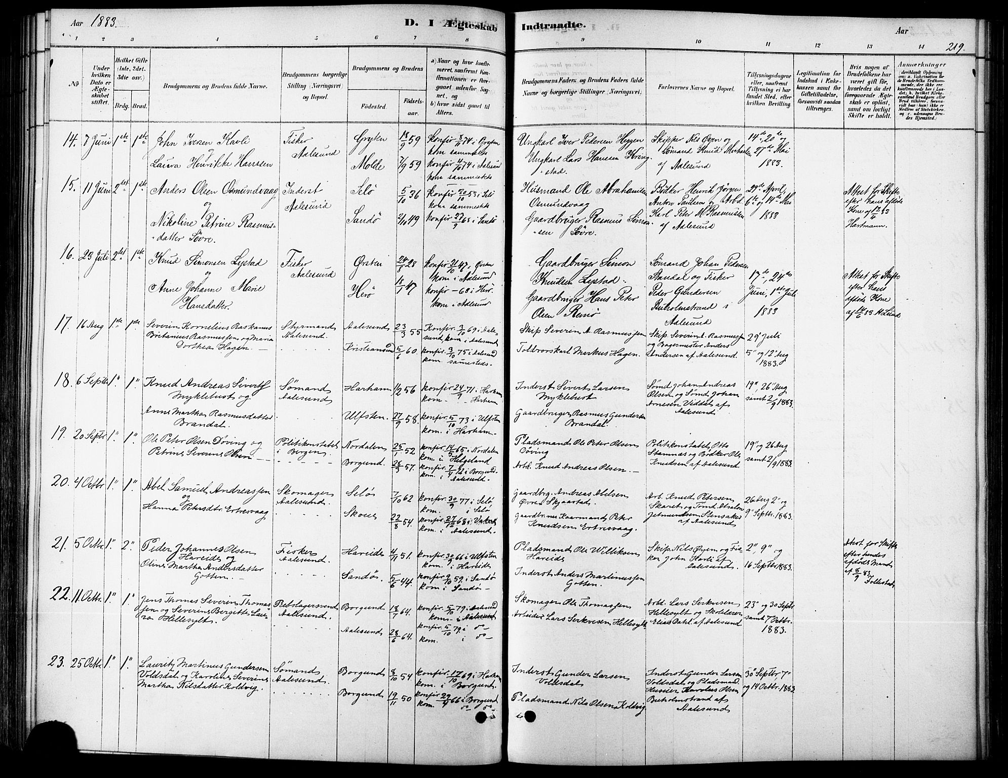 Ministerialprotokoller, klokkerbøker og fødselsregistre - Møre og Romsdal, AV/SAT-A-1454/529/L0454: Parish register (official) no. 529A04, 1878-1885, p. 219