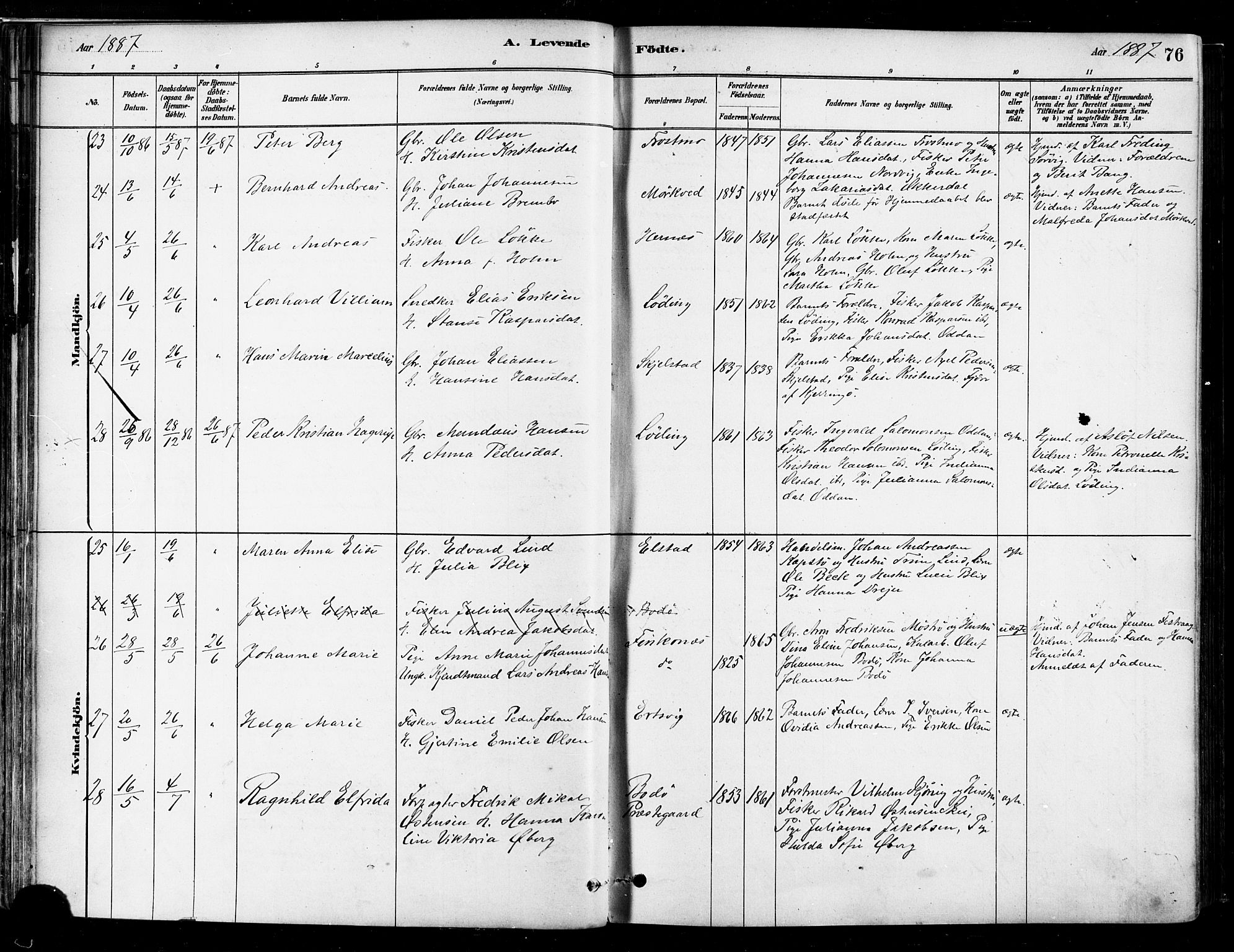 Ministerialprotokoller, klokkerbøker og fødselsregistre - Nordland, AV/SAT-A-1459/802/L0054: Parish register (official) no. 802A01, 1879-1893, p. 76