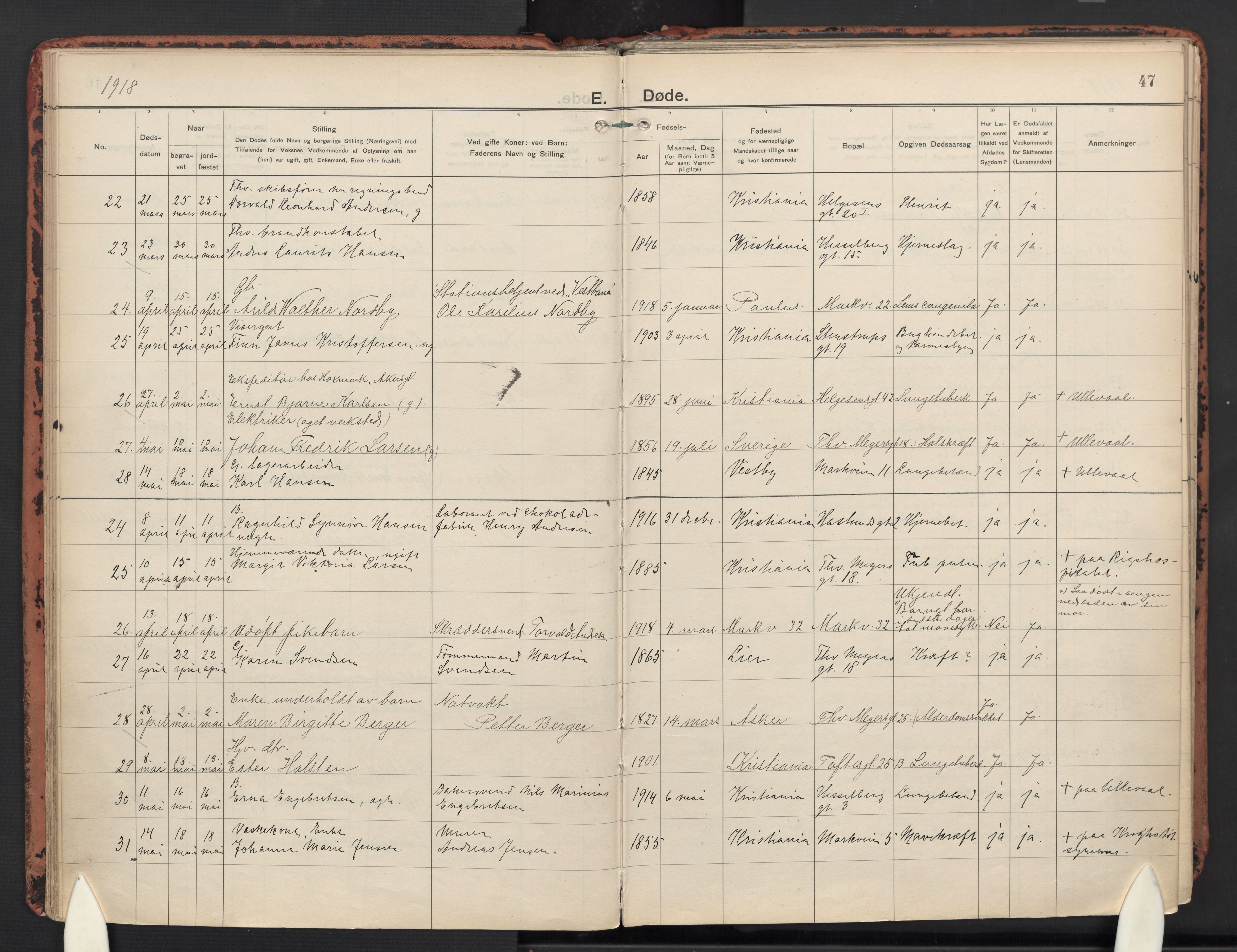 Paulus prestekontor Kirkebøker, AV/SAO-A-10871/F/Fa/L0023: Parish register (official) no. 23, 1915-1932, p. 47