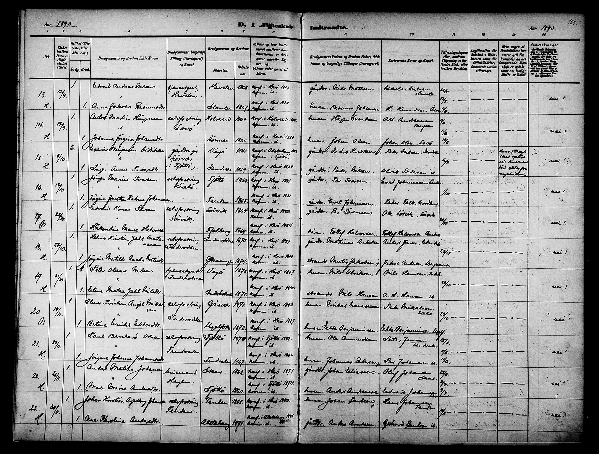 Ministerialprotokoller, klokkerbøker og fødselsregistre - Nordland, AV/SAT-A-1459/834/L0508: Parish register (official) no. 834A06, 1892-1901, p. 128