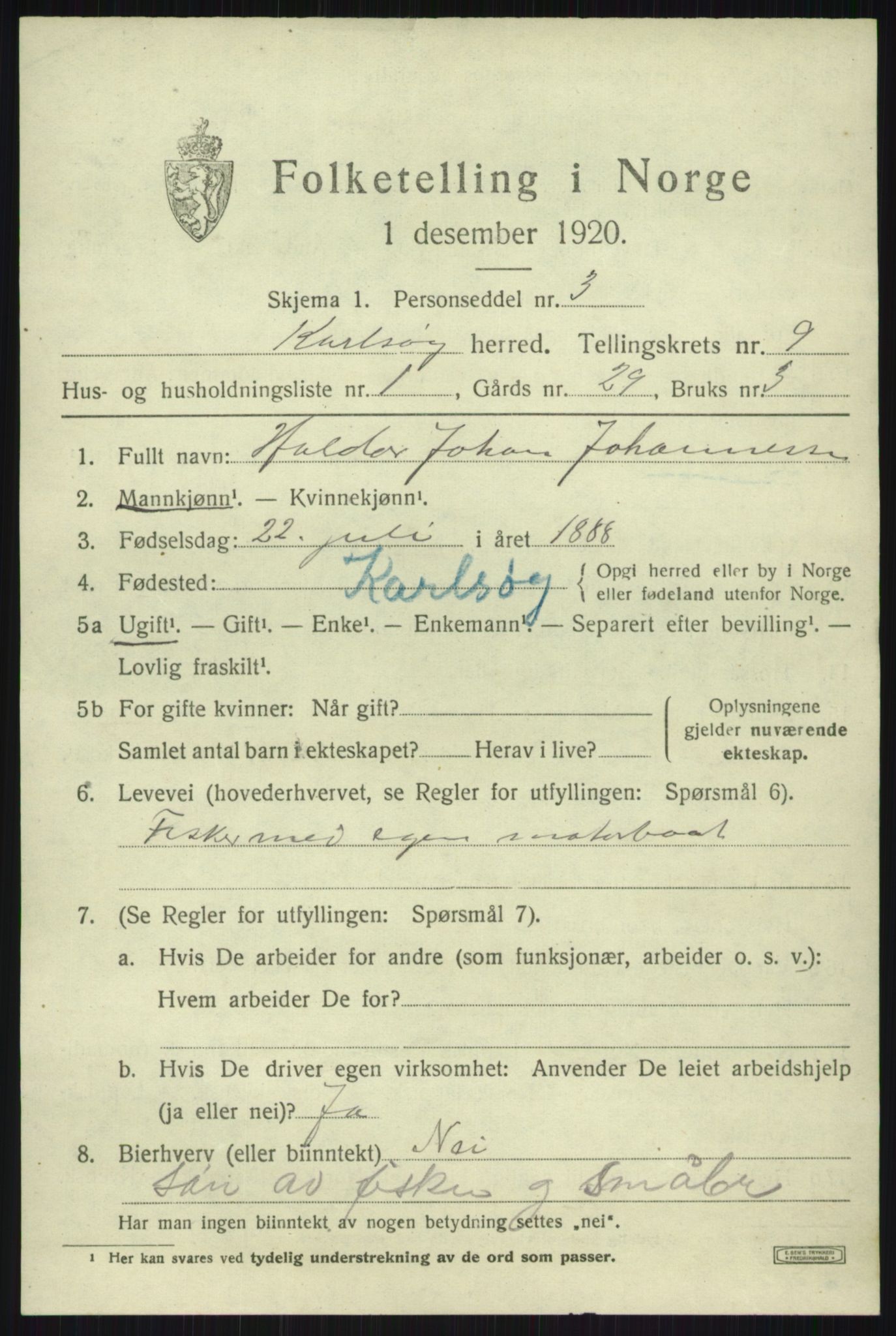 SATØ, 1920 census for Karlsøy, 1920, p. 3314