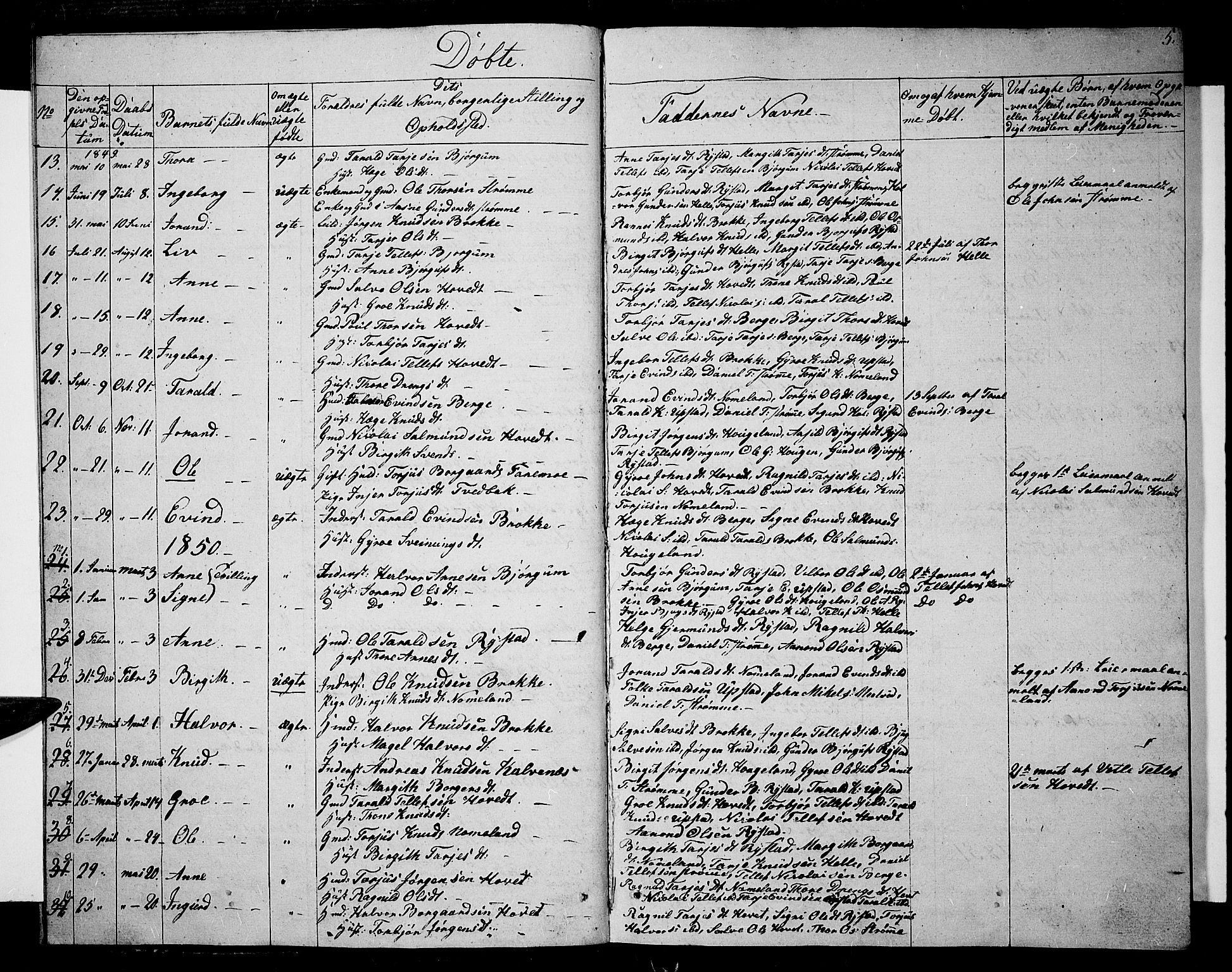 Valle sokneprestkontor, AV/SAK-1111-0044/F/Fb/Fbb/L0001: Parish register (copy) no. B 1, 1848-1875, p. 5