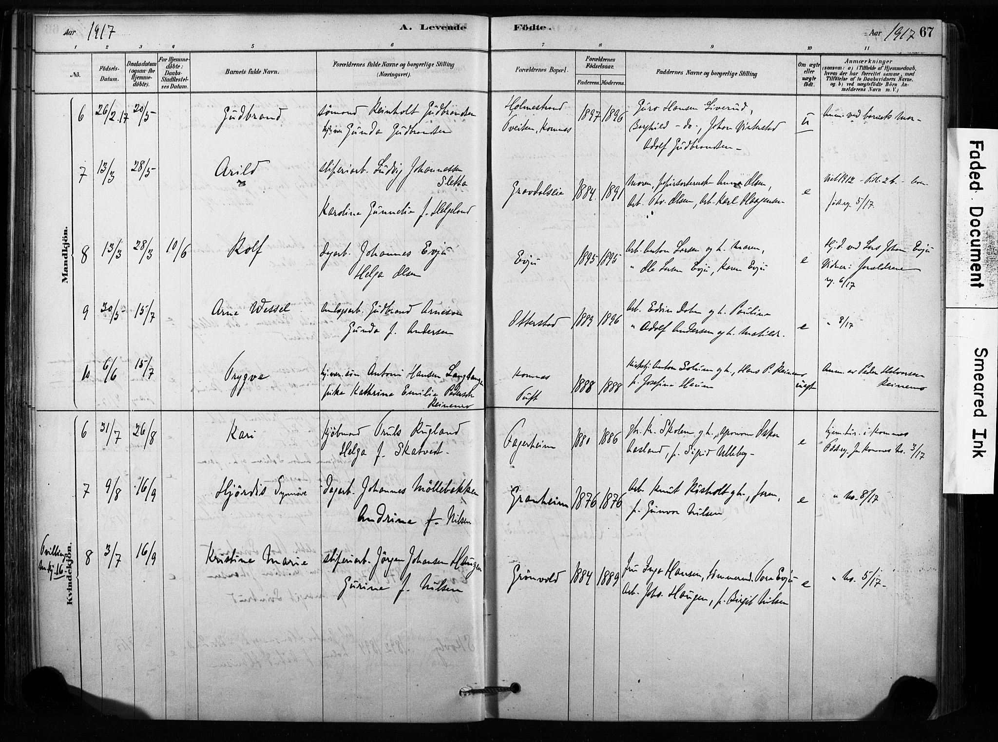 Sandsvær kirkebøker, SAKO/A-244/F/Fc/L0001: Parish register (official) no. III 1, 1878-1923, p. 67