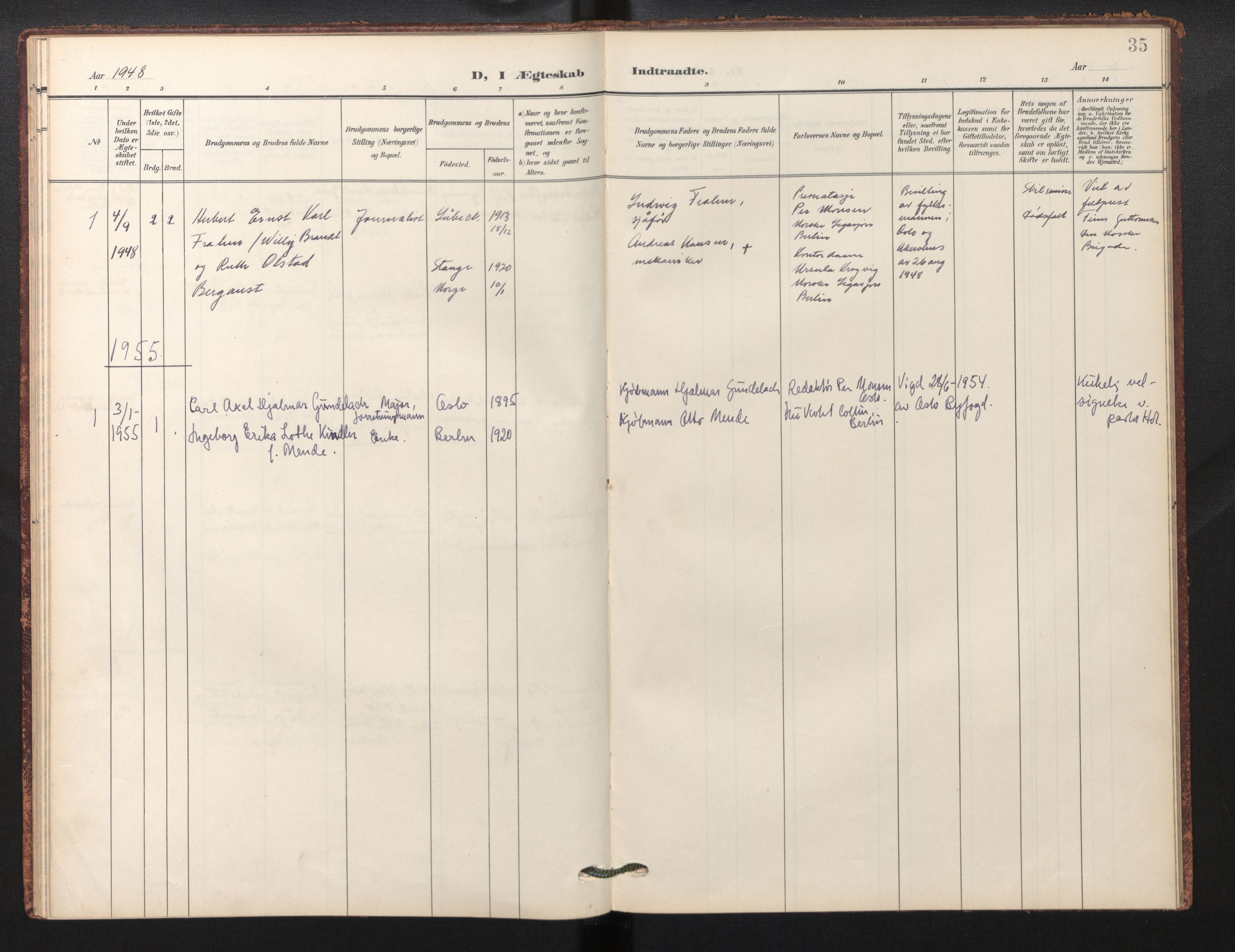 Den norske sjømannsmisjon i utlandet / Berlin, AV/SAB-SAB/PA-0360/H/Ha/L0001: Parish register (official) no. A 1, 1905-1955, p. 34b-35a