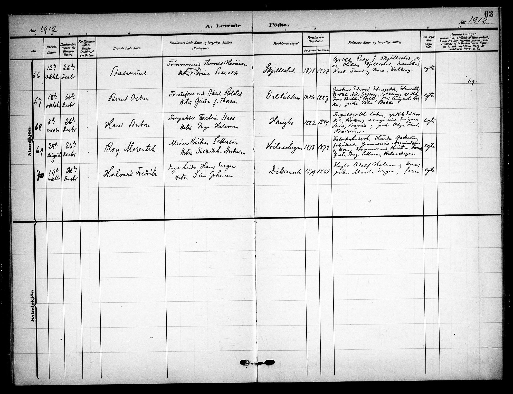 Asker prestekontor Kirkebøker, SAO/A-10256a/F/Fa/L0017: Parish register (official) no. I 17, 1907-1915, p. 63