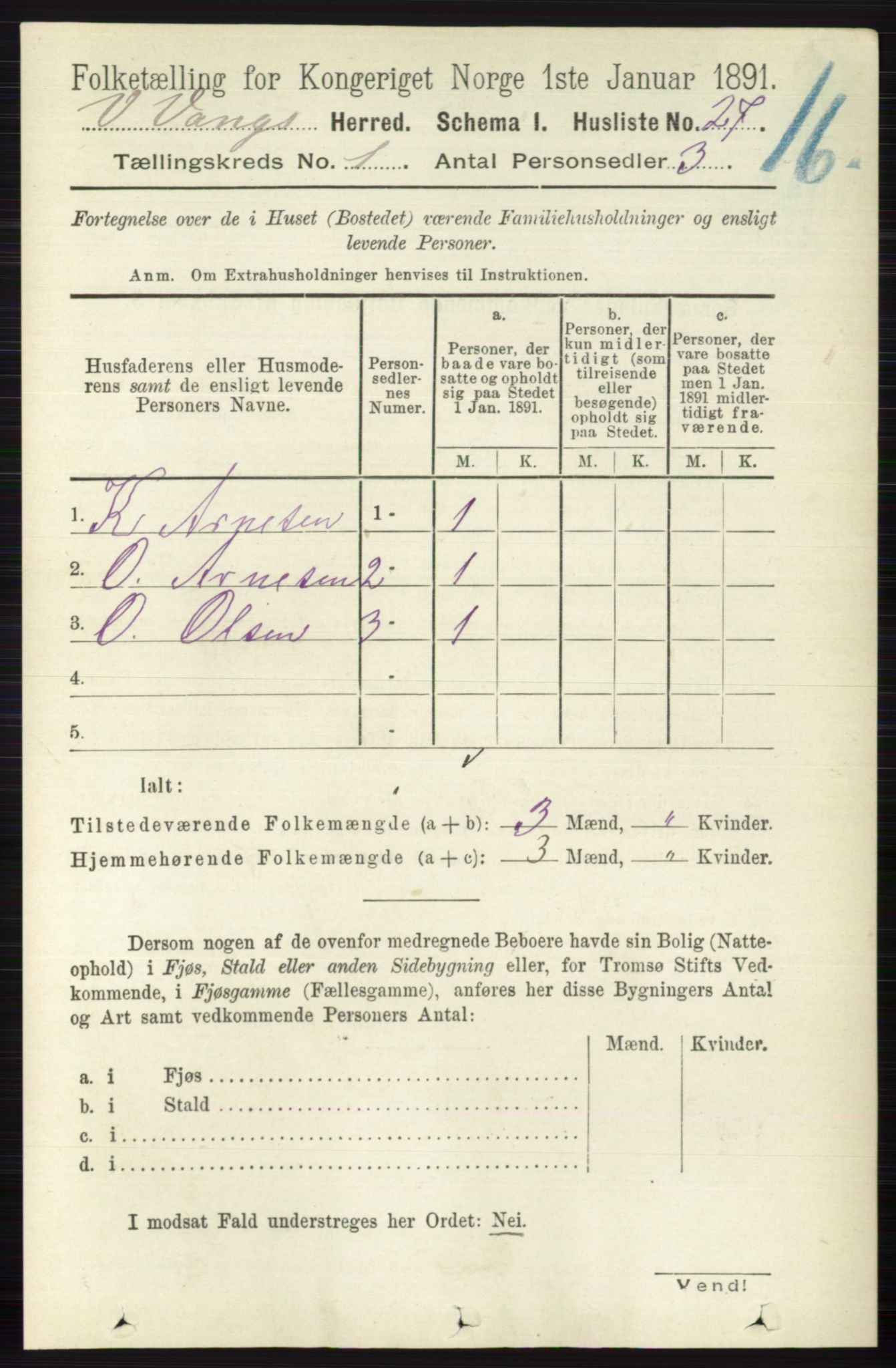 RA, 1891 census for 0545 Vang, 1891, p. 57