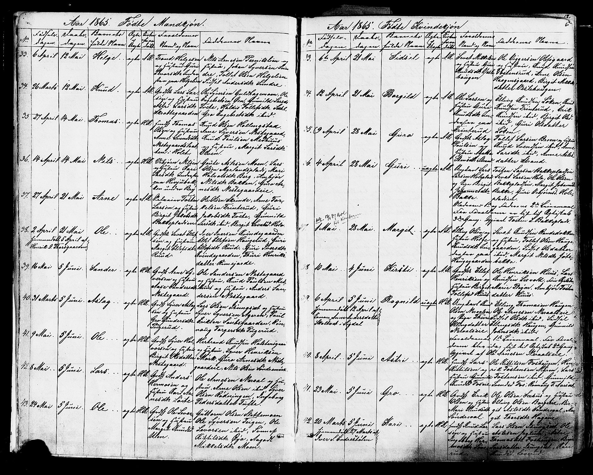 Ål kirkebøker, AV/SAKO-A-249/F/Fa/L0007: Parish register (official) no. I 7, 1865-1881, p. 5