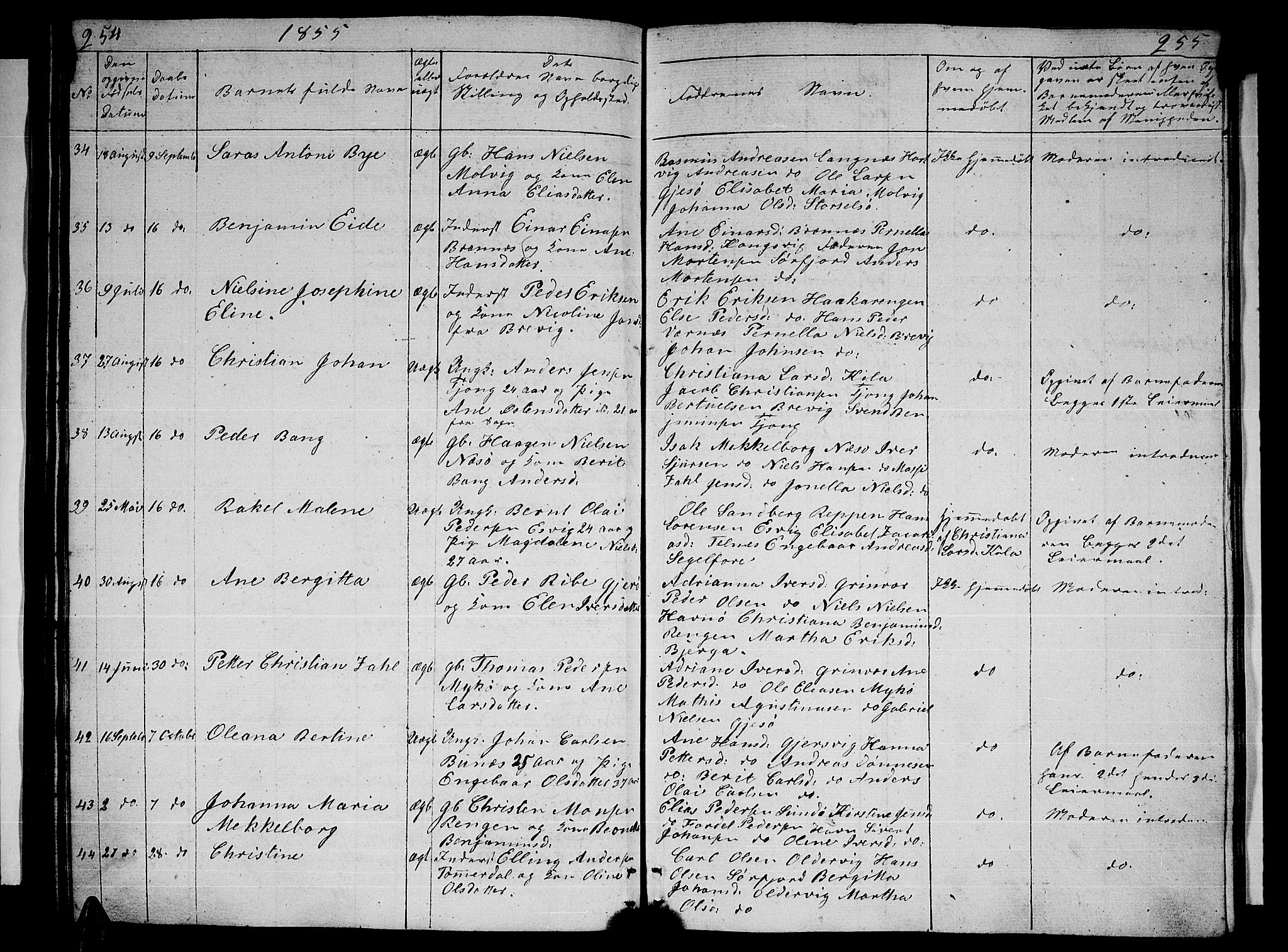 Ministerialprotokoller, klokkerbøker og fødselsregistre - Nordland, SAT/A-1459/841/L0618: Parish register (copy) no. 841C02, 1833-1855, p. 254-255