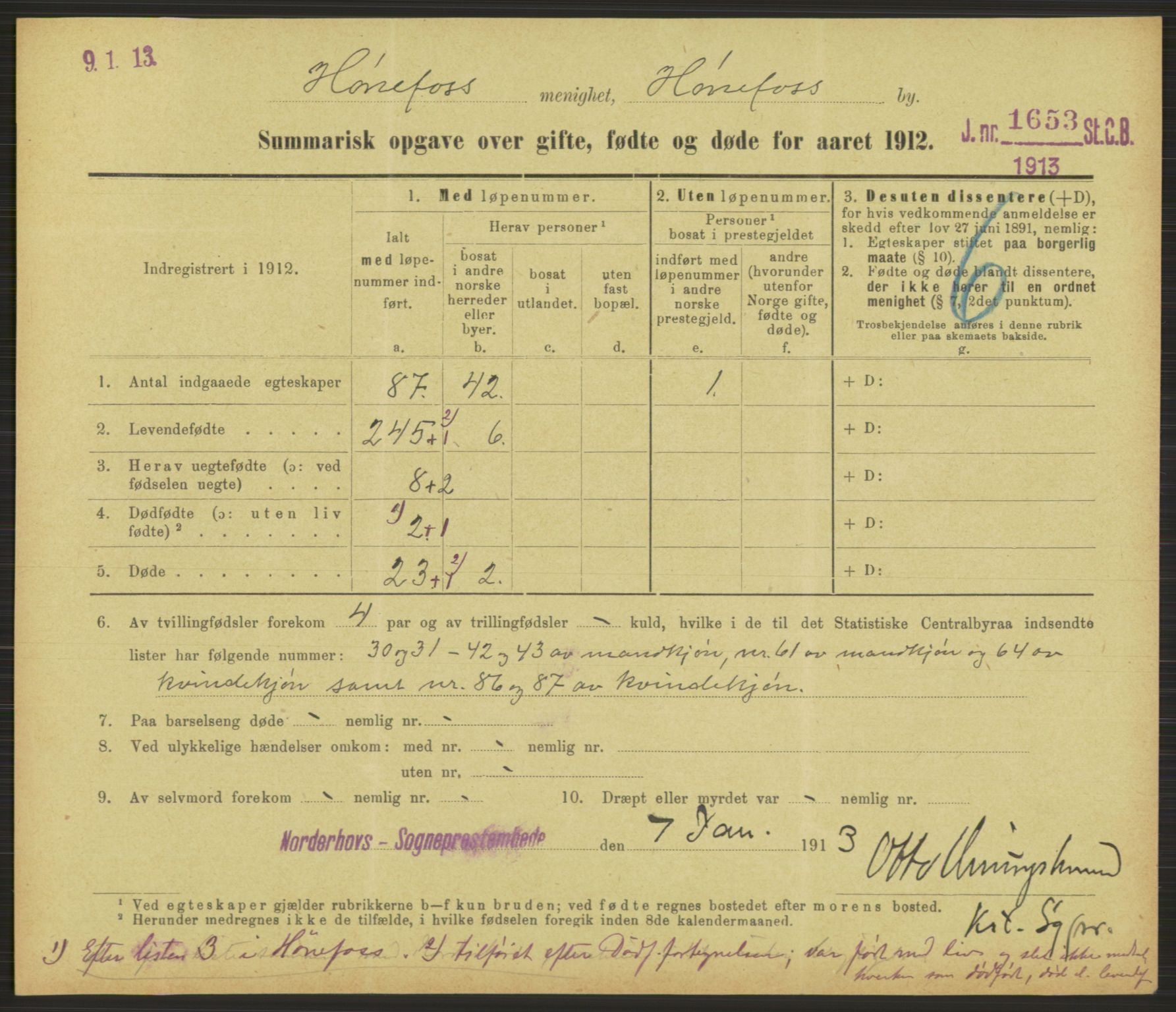 Statistisk sentralbyrå, Sosiodemografiske emner, Befolkning, RA/S-2228/D/Df/Dfb/Dfbb/L0052: Summariske oppgaver over gifte, fødte og døde for hele landet., 1912, p. 347