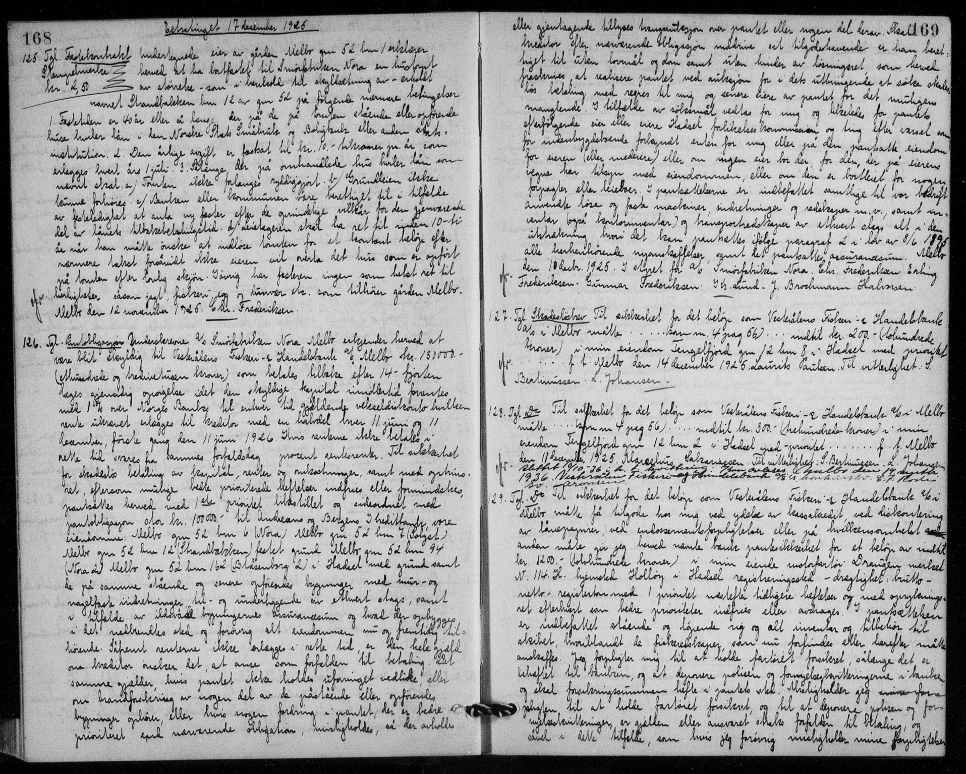 Vesterålen sorenskriveri, AV/SAT-A-4180/1/2/2Ca/L0041: Mortgage book no. 6, 1925-1928, p. 168-169, Deed date: 17.12.1925