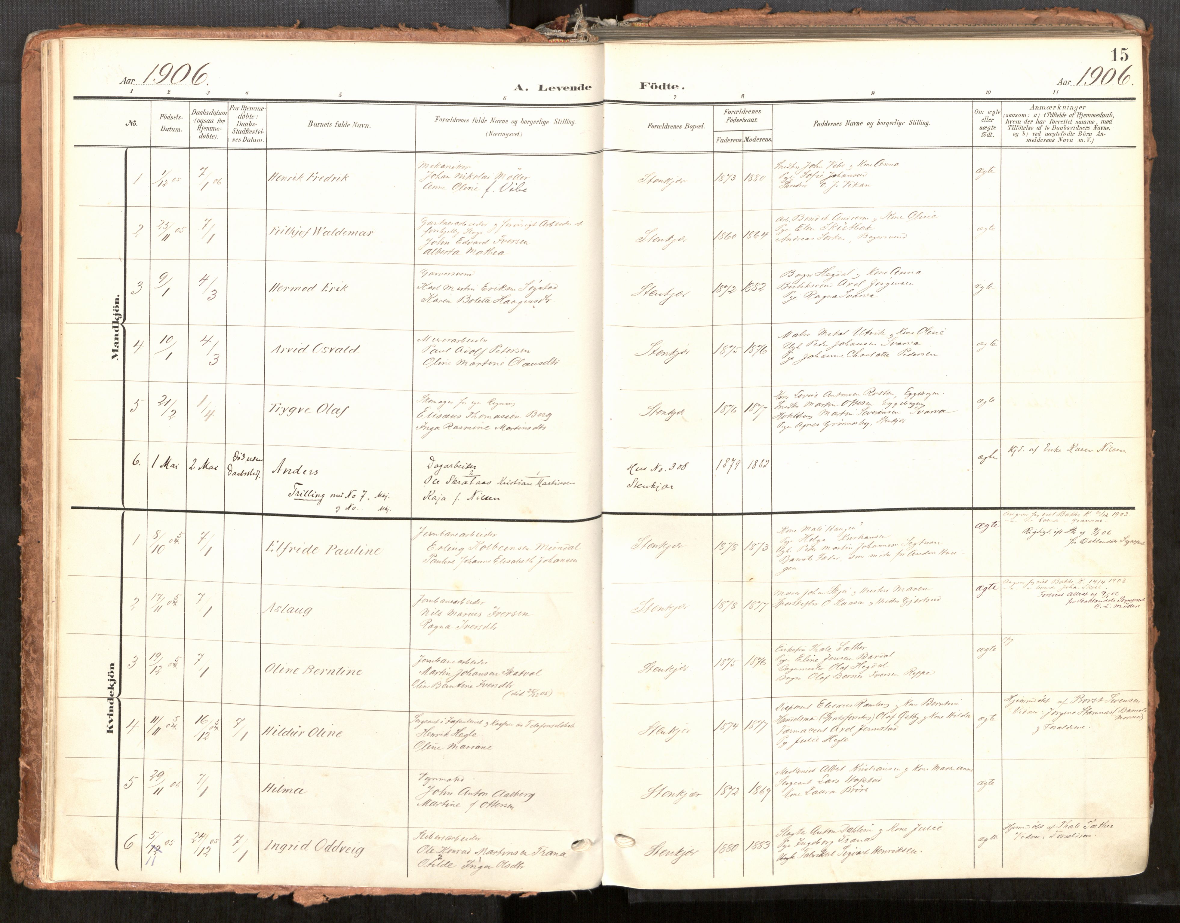 Steinkjer sokneprestkontor, AV/SAT-A-1541/01/H/Ha/Haa/L0001: Parish register (official) no. 1, 1904-1912, p. 15