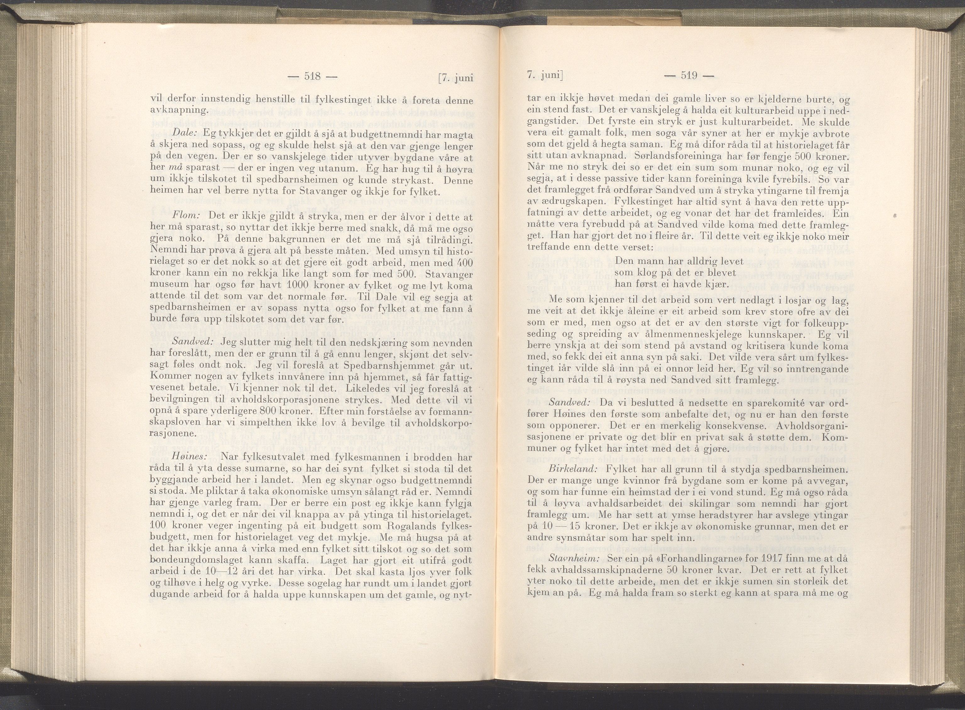 Rogaland fylkeskommune - Fylkesrådmannen , IKAR/A-900/A/Aa/Aaa/L0045: Møtebok , 1926, p. 518-519