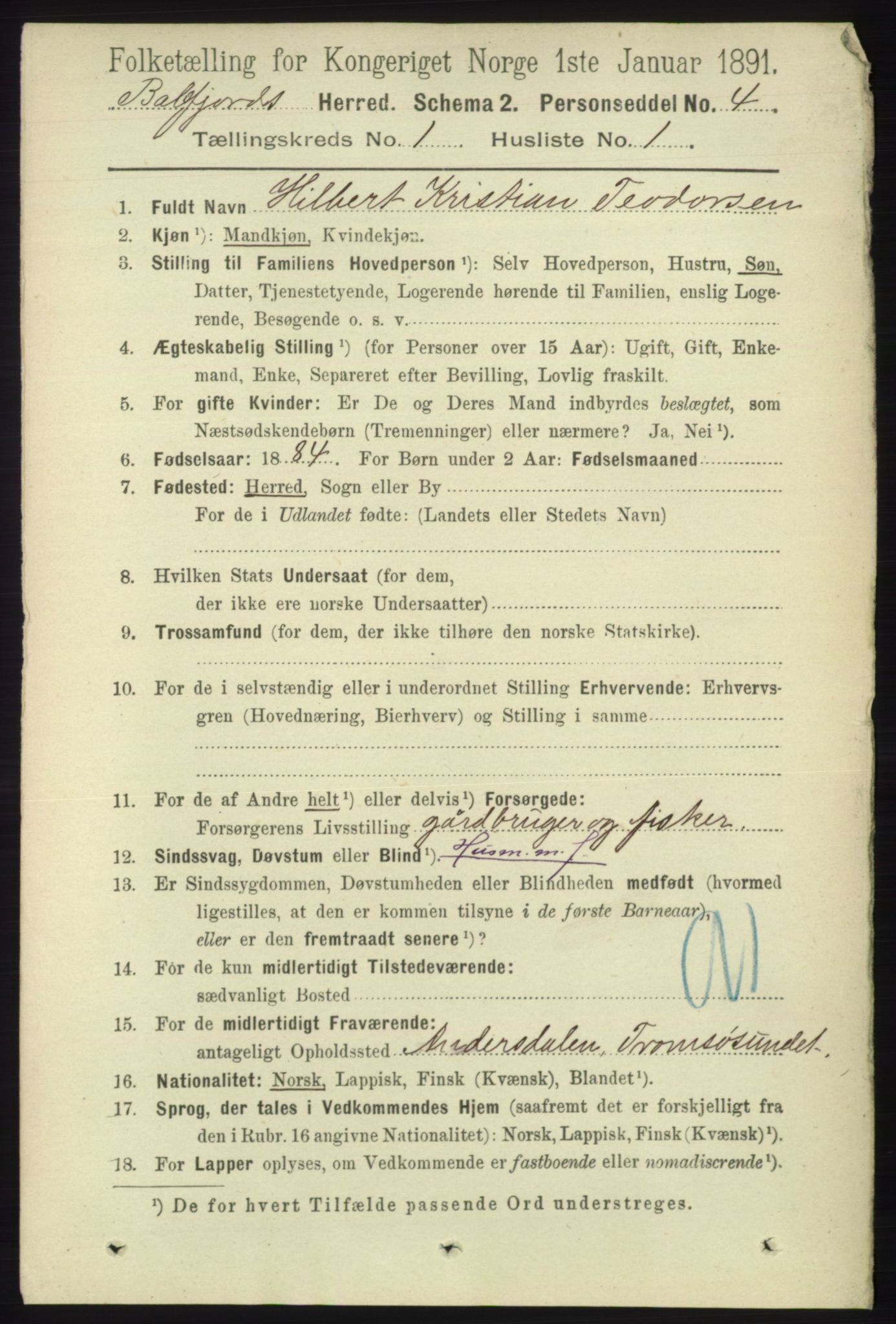 RA, 1891 census for 1933 Balsfjord, 1891, p. 75