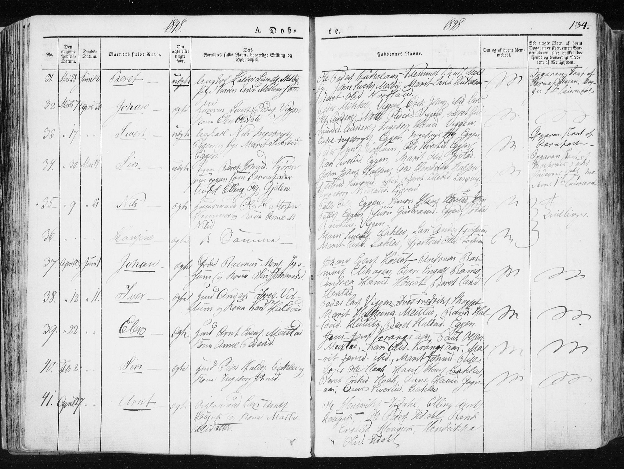 Ministerialprotokoller, klokkerbøker og fødselsregistre - Sør-Trøndelag, AV/SAT-A-1456/665/L0771: Parish register (official) no. 665A06, 1830-1856, p. 134