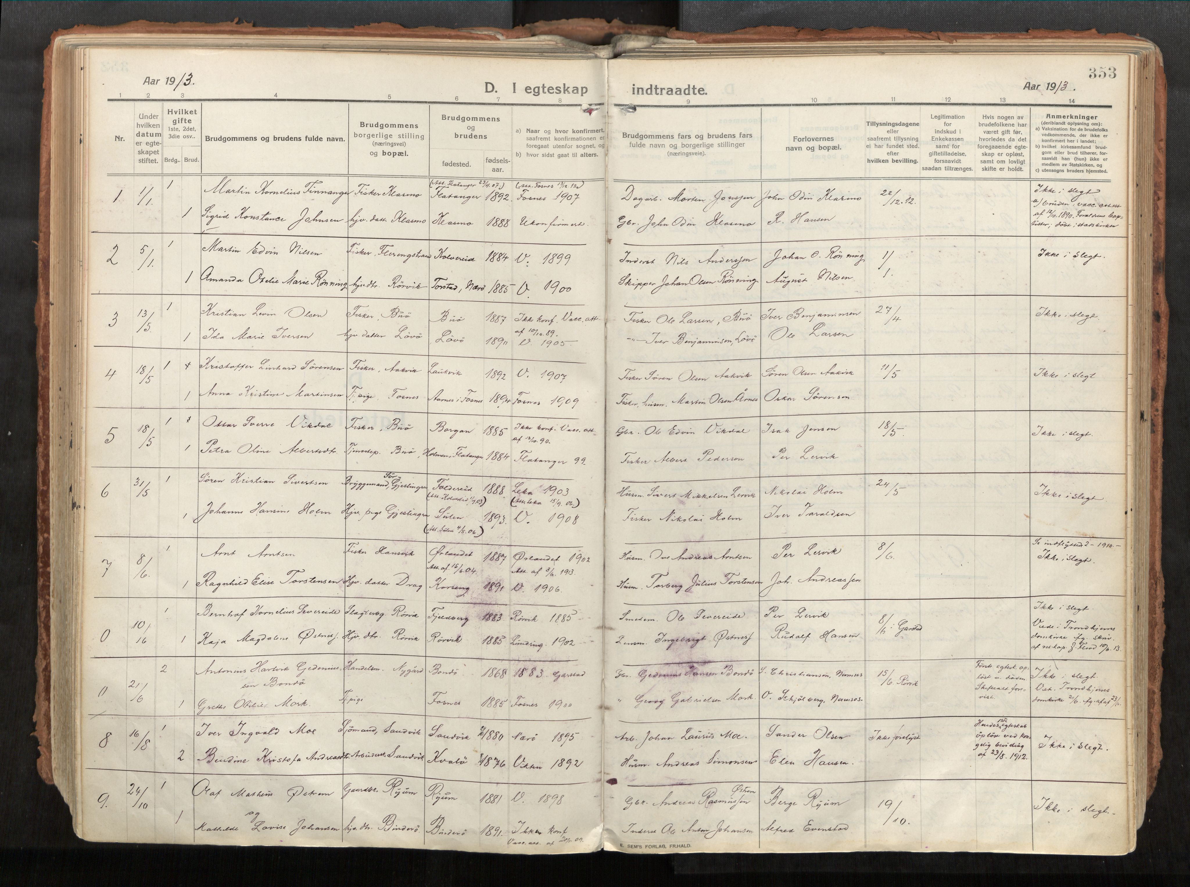 Vikna sokneprestkontor, AV/SAT-A-1173/1/I/I1/I1a/L0001: Parish register (official) no. 1, 1913-1934, p. 353