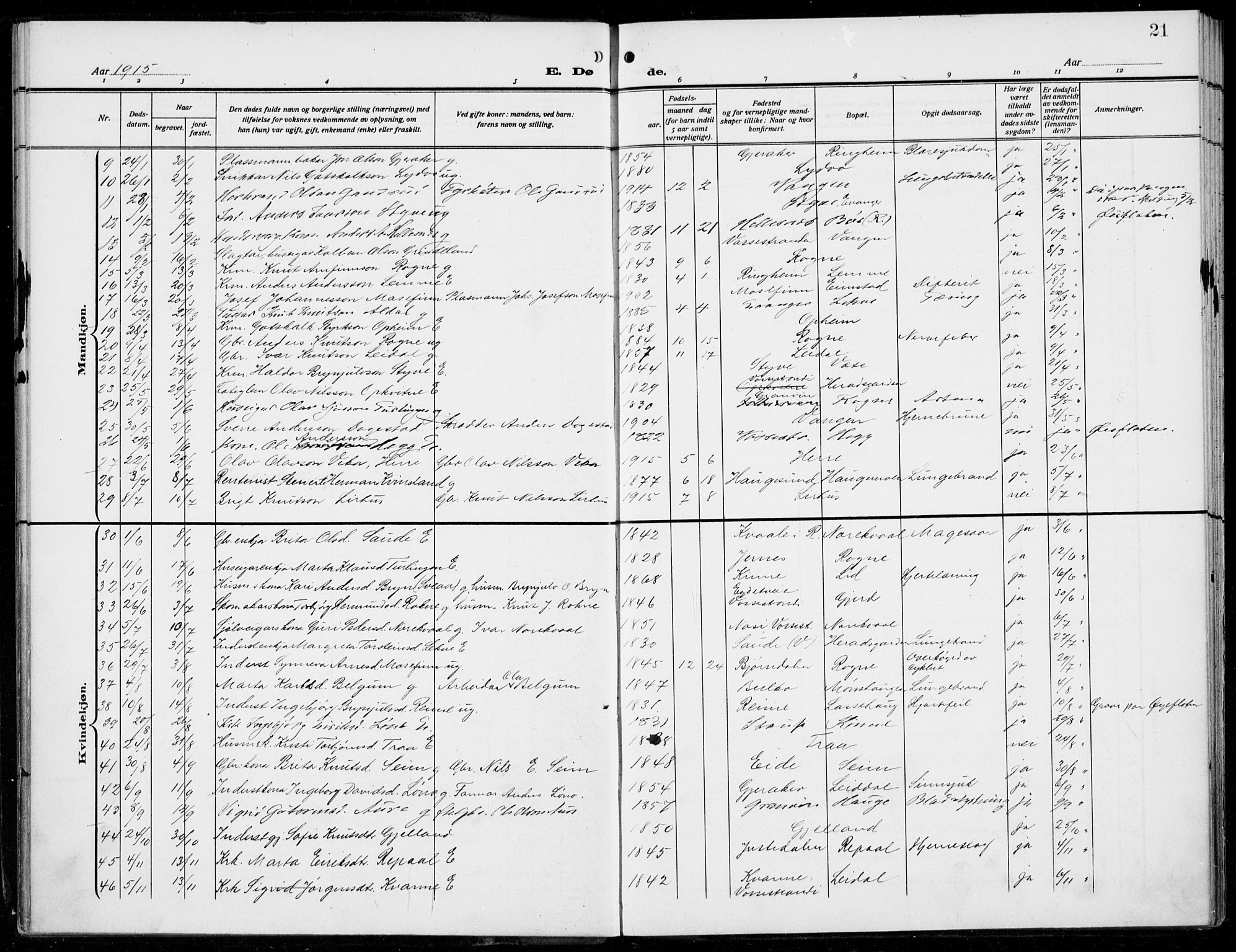 Voss sokneprestembete, SAB/A-79001/H/Haa: Parish register (official) no. D  2, 1910-1932, p. 21