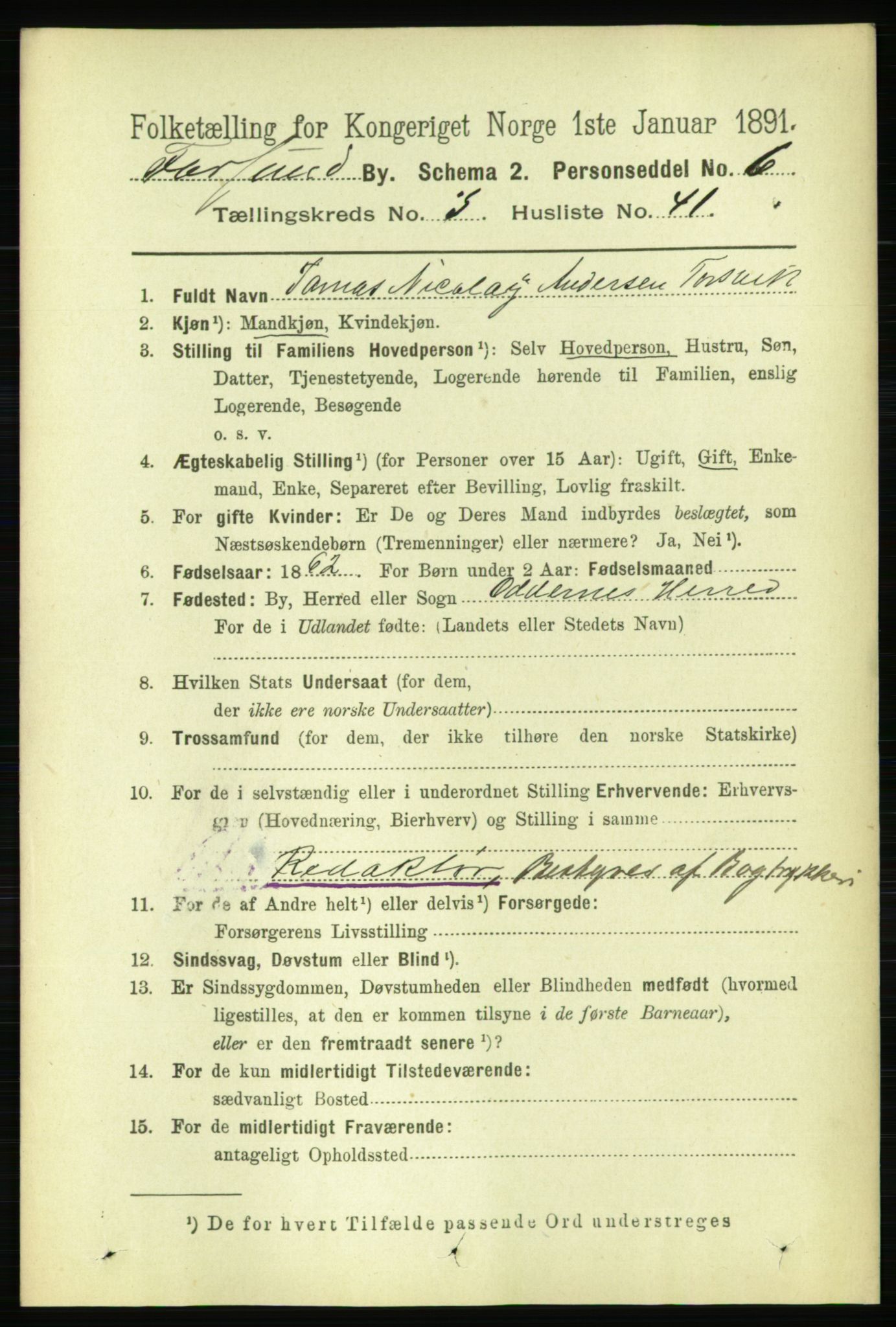 RA, 1891 census for 1003 Farsund, 1891, p. 1622