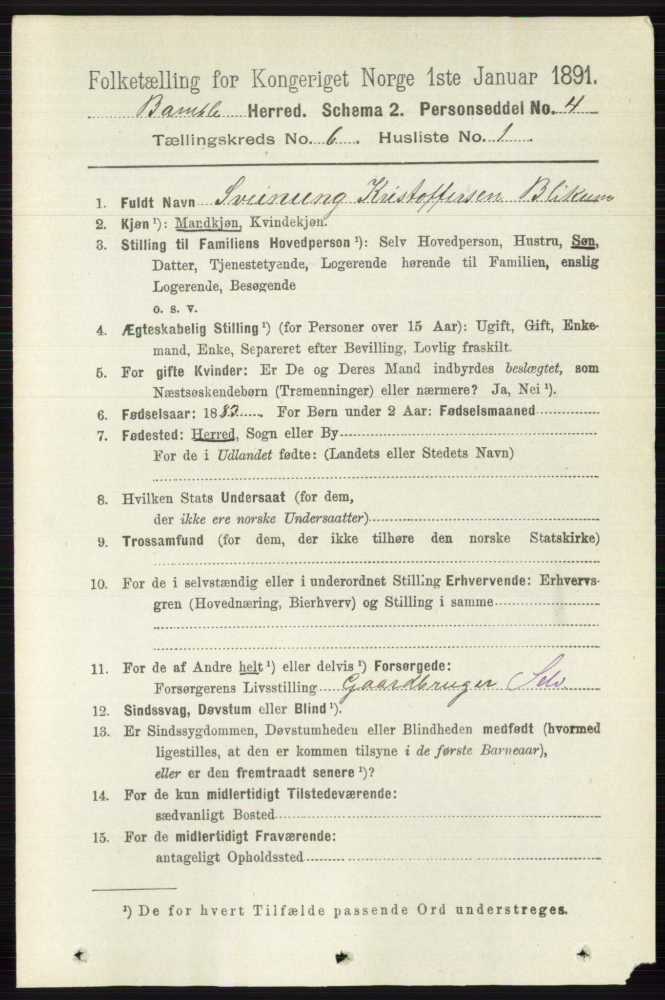 RA, 1891 census for 0814 Bamble, 1891, p. 2697