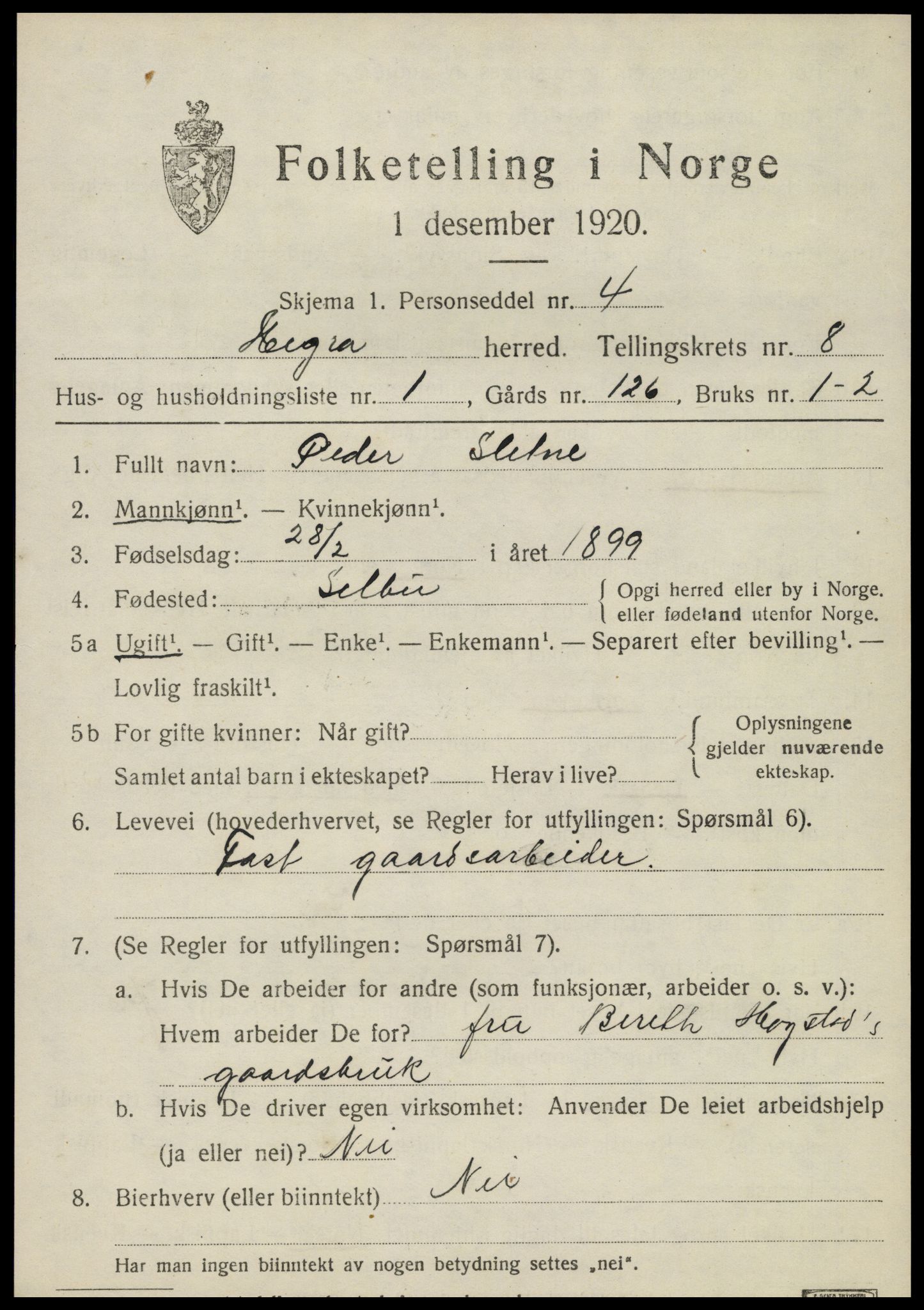 SAT, 1920 census for Hegra, 1920, p. 5590